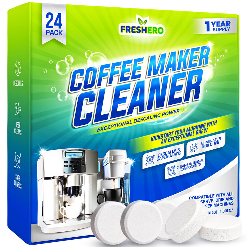 Freshero Coffee Machine Cleaner & Descaler Tablets – 24 Count, Compatible With Keurig, Breville, Ninja, Delonghi, Miele & Espresso Machines, Universal Cleaning Tabs for Coffee Maker Pots (24.0) 🍁 All In One Marketplace Canada