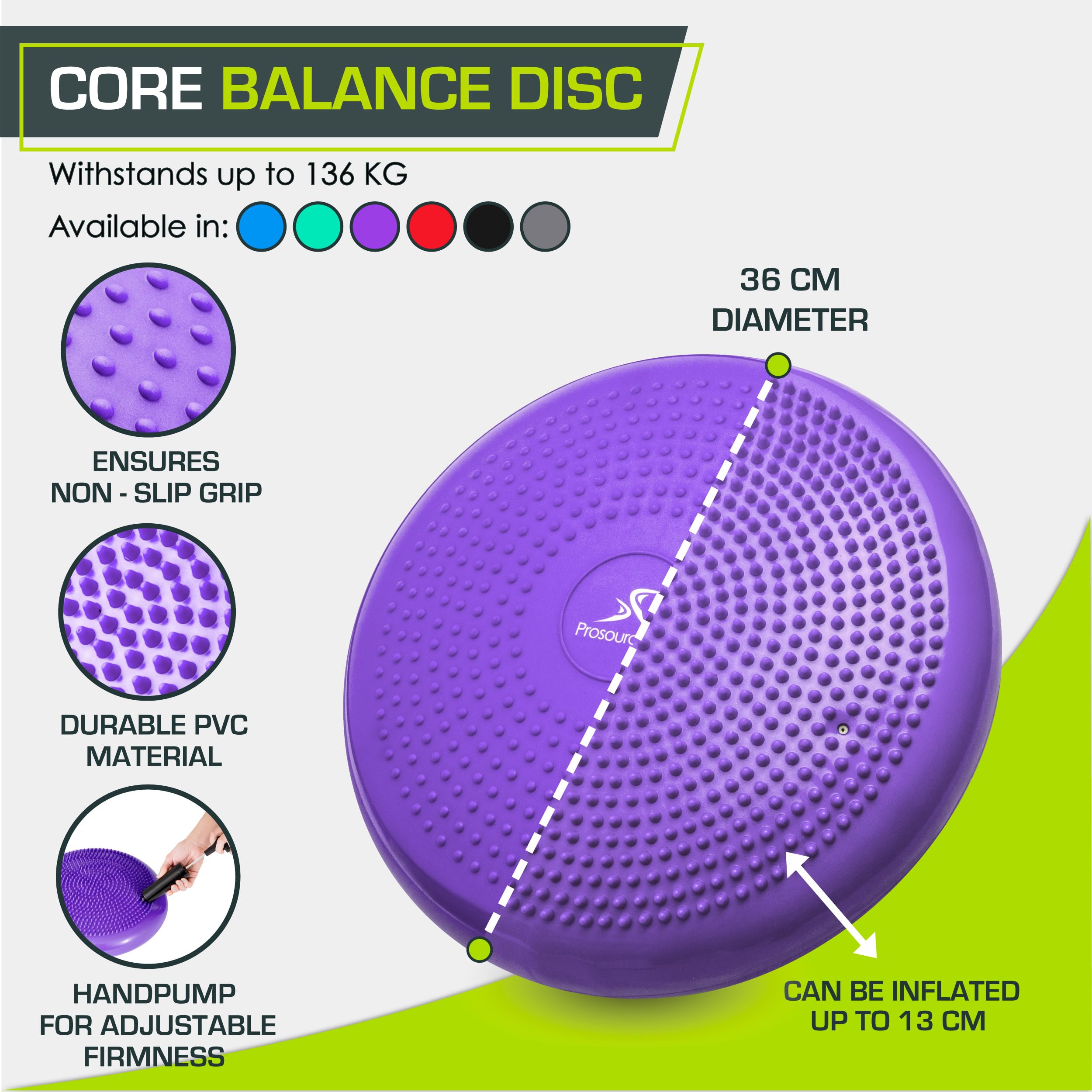ProsourceFit Core Balance Disc Trainer, 14” Diameter with Pump for Improving Posture, Fitness, Stability 🍁 All In One Marketplace Canada