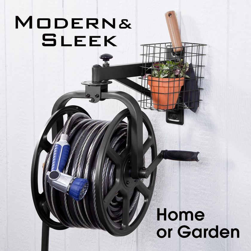 Liberty Garden 712-B Single Arm Navigator Multi-Directional Garden Hose Reel, Holds 125-Feet of, 5/8-Inch, Black, Height: 22.00