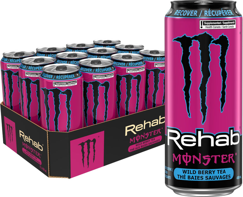 MONSTER ENERGY Rehab, Wild Berry Tea, 458 mL Cans (12 Pack) – Non-Carbonated Energy Drink 🍁 All In One Marketplace Canada