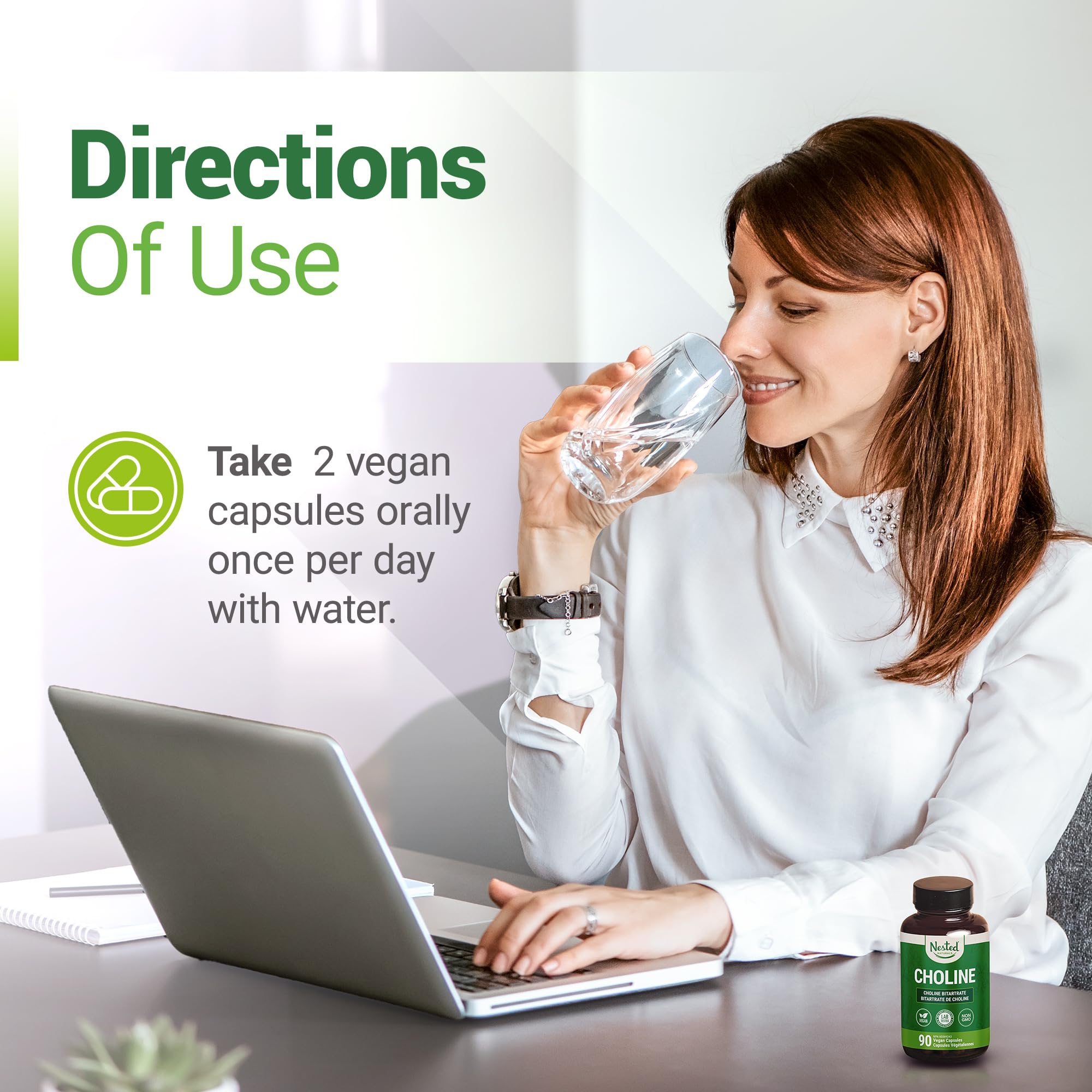 Nested Naturals Choline Bitartrate 500mg Per 2 Capsules | High Potency Choline Supplements | Supports Cognitive & Liver Function | 100% Vegan & Non-GMO Choline | 90 Vegan Capsules 🍁 All In One Marketplace Canada