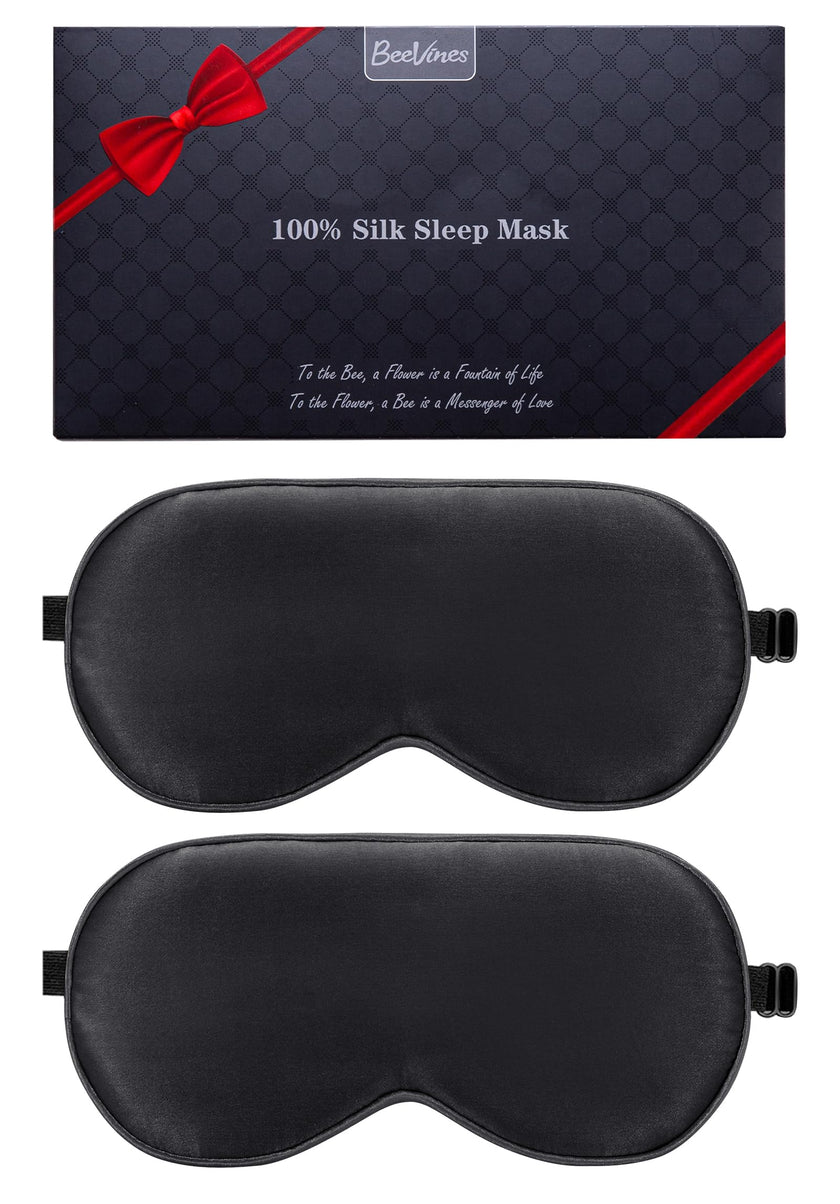 BeeVines Silk Sleep Mask for Men, 2 Pack 100% Natural Mulberry Silk Eye Mask with Adjustable Strap, Sleeping Aid Blindfold for Nap, Soft Eye Sleep Shade Cover, 100% Blocks Light Reduces Puffy Eyes (Black) 🍁 All In One Marketplace Canada