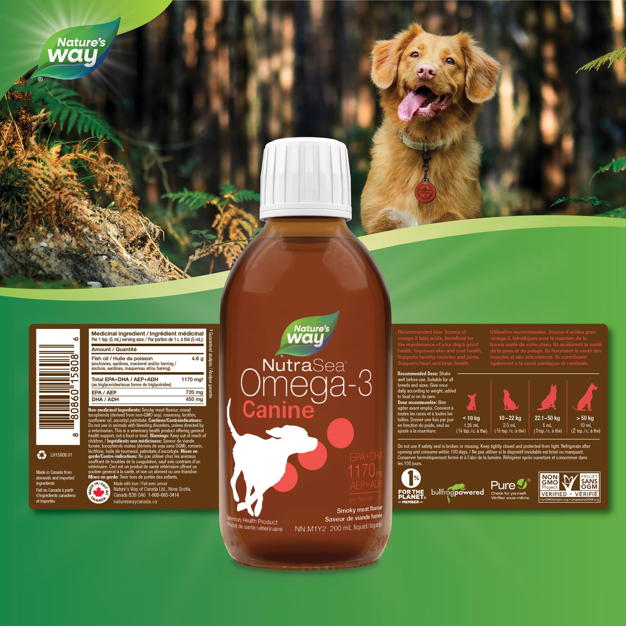 Nature’s Way NutraSea Omega-3 Canine Supplement for Dogs – Helps Support Dogs’ Skin, Coat, Muscles, Joints, Heart & Brain – 1170 mg of EPA + DHA – Smoky Meat Flavour, 200 mL 🍁 All In One Marketplace Canada
