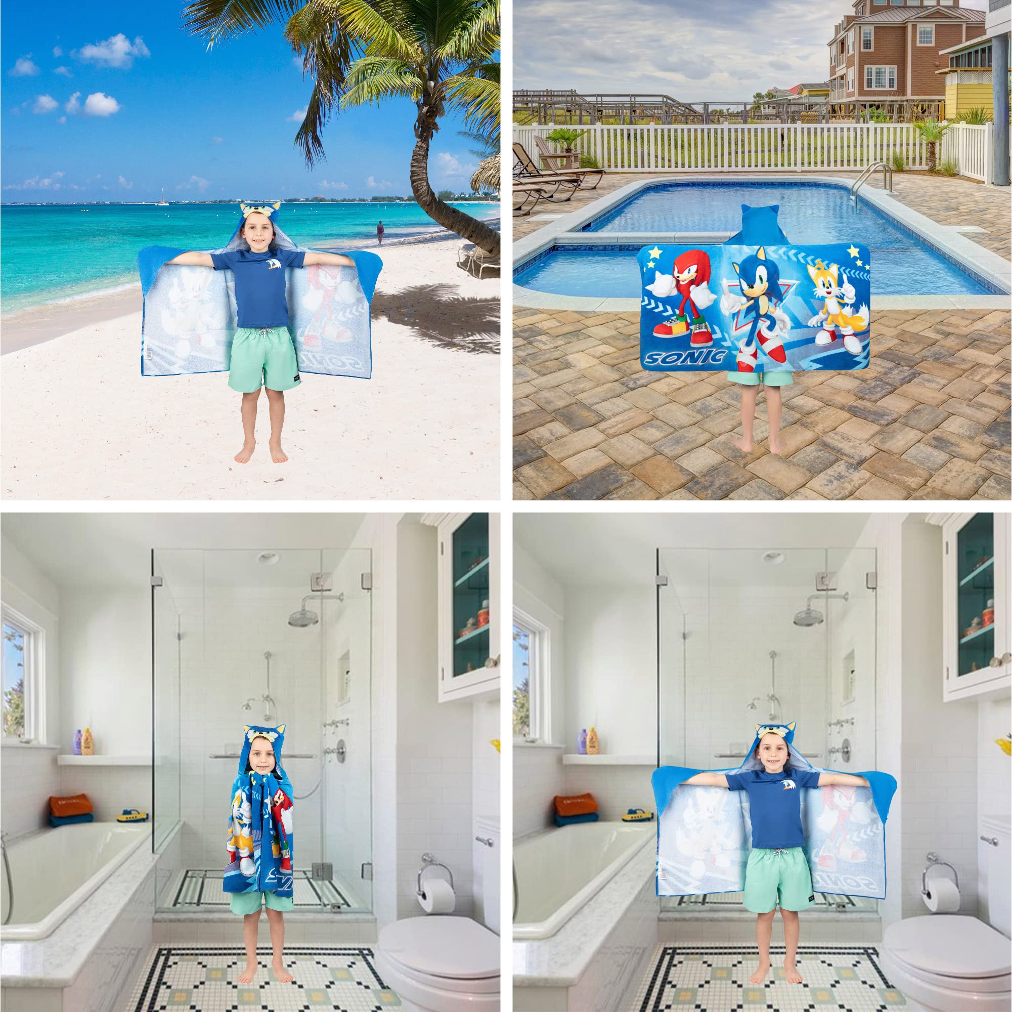 Franco Kids Bath and Beach Super Soft Cotton Hooded Towel Wrap, 24 in x 50 in, Sonic The Hedgehog 🍁 All In One Marketplace Canada