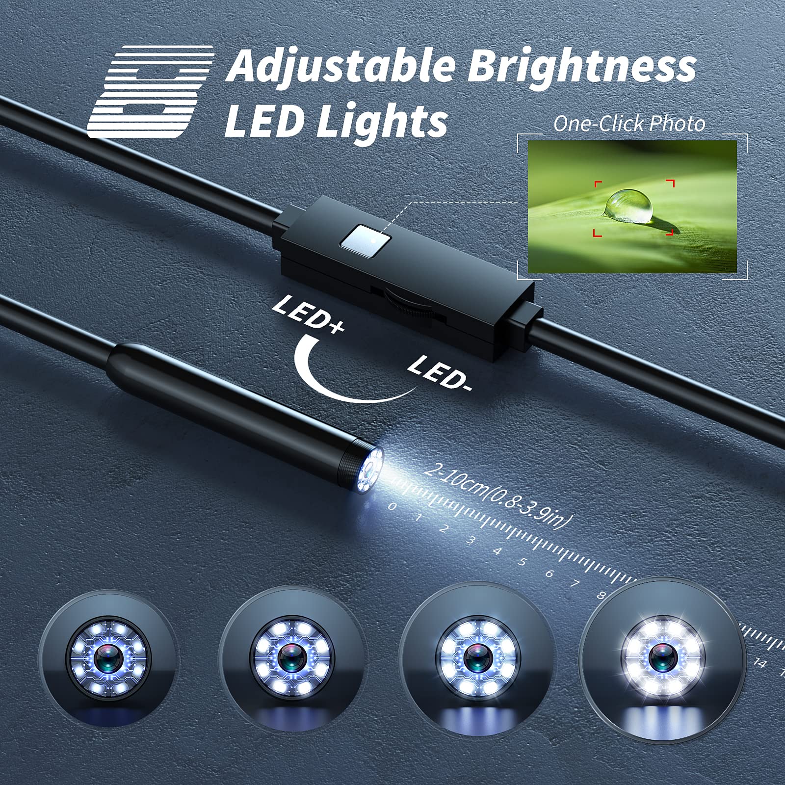 Kinpthy Endoscope Camera with Light,1920P HD Borescope Tools with 8 Adjustable LED Lights, Endoscope with Semi-Rigid Snake Camera, Inspection Borescope for iOS and Android-16.4ft Single Lens 🍁 All In One Marketplace Canada