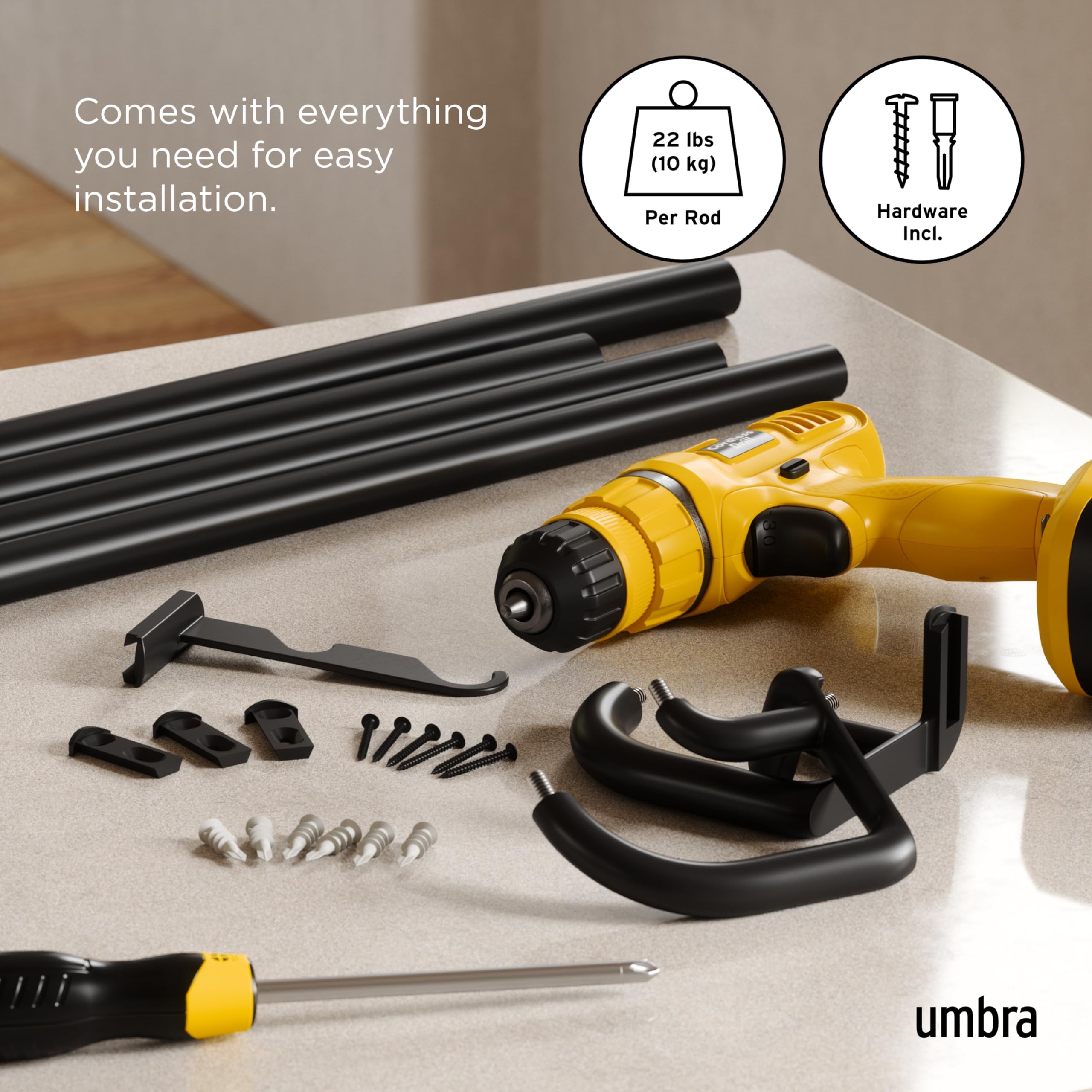 Umbra Twilight Double Curtain Rod Set – Wrap Around Design Ideal for Blackout or Room Darkening Panels, 66 to 144 Inches, Black 🍁 All In One Marketplace Canada