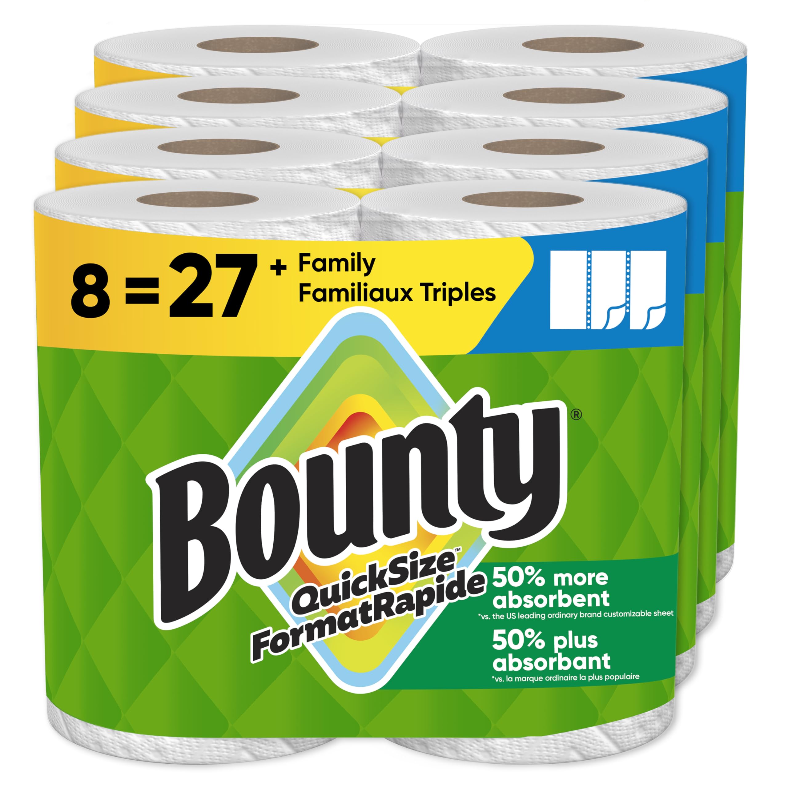 Bounty Paper Towels Quick-Size, White, 8 Family Triple Rolls = 27 Regular Rolls 🍁 All In One Marketplace Canada