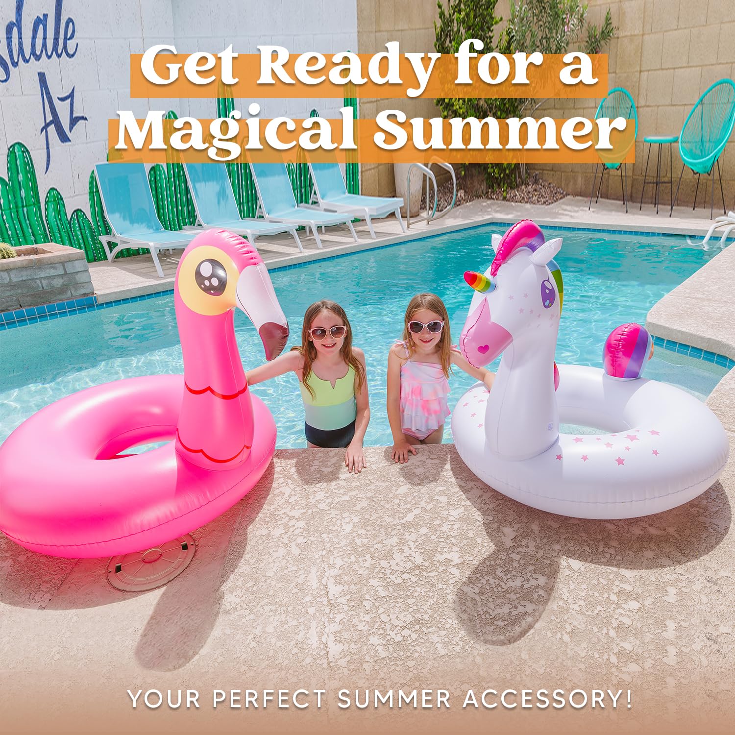 JOYIN 2-Pack Flamingo Unicorn Pool Float - Fun Beach Floaties, Inflatable Swimming Pool Tubes Party Toys, Lake Beach Floaty Swim Rings Summer Pool Raft Lounger for Adults & Kids 🍁 All In One Marketplace Canada
