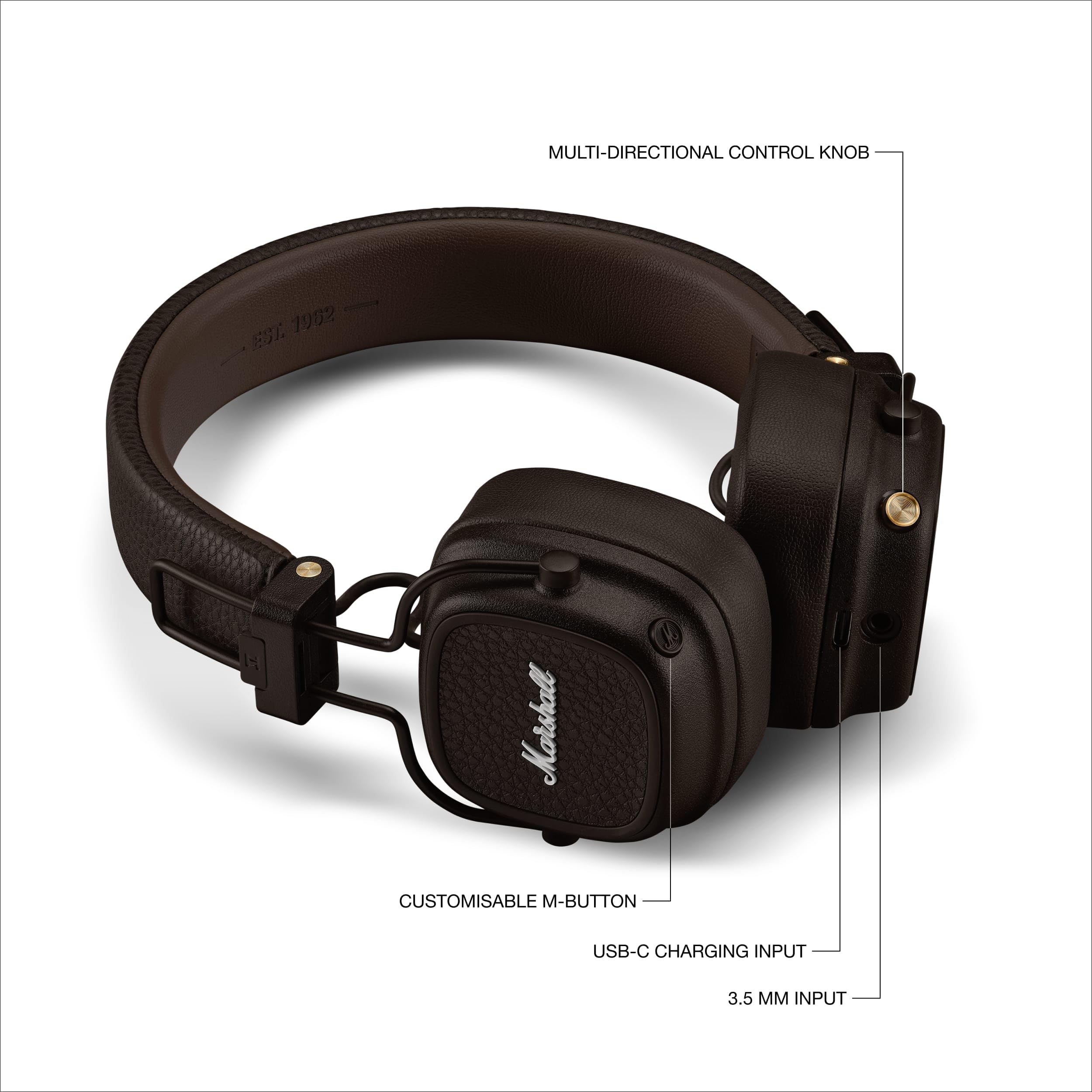 Marshall Major V Wireless On-Ear Headphones with 100+ Hours of Playtime - Brown 🍁 All In One Marketplace Canada
