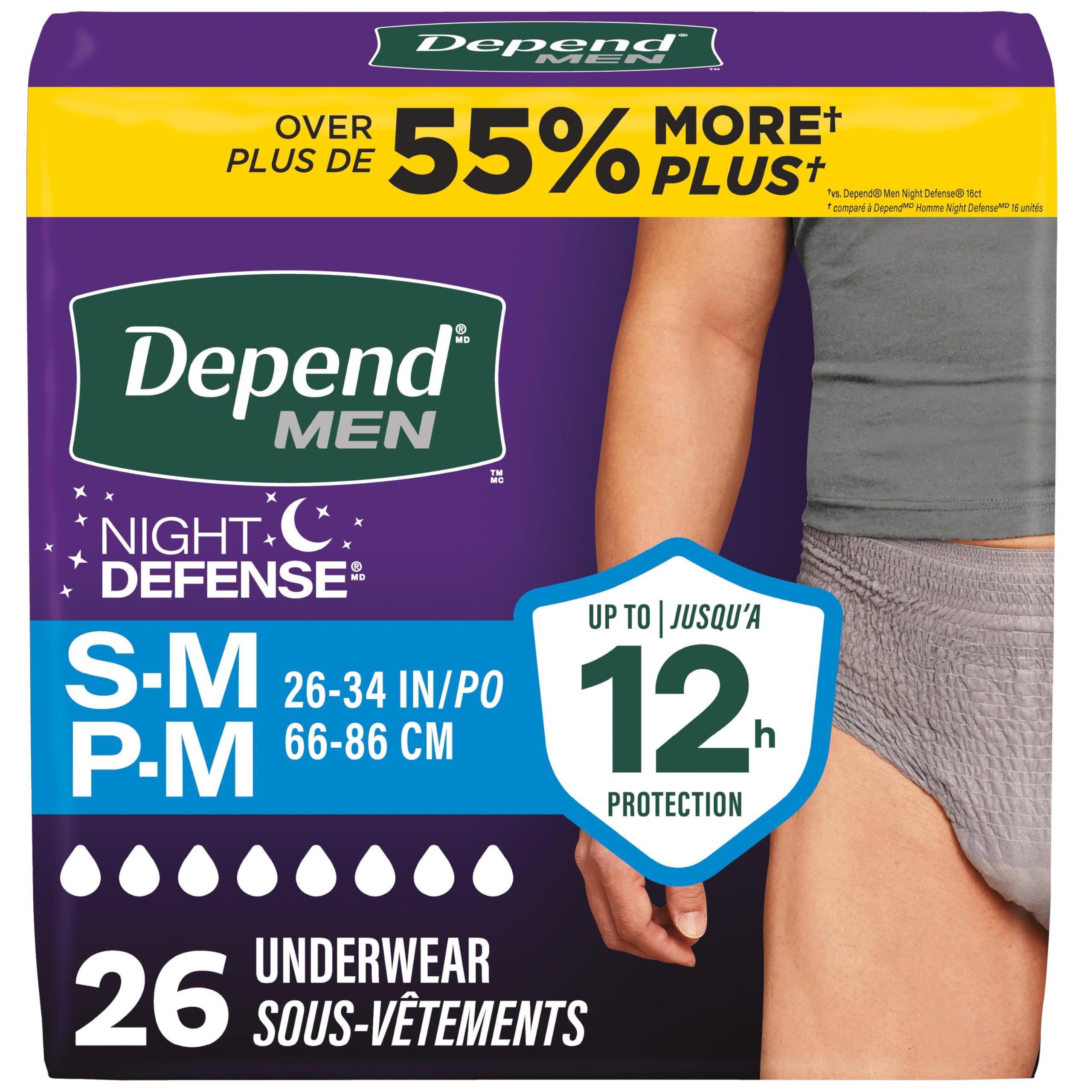 Depend Night Defense Adult Incontinence Underwear for Men, Disposable, Overnight, Small/Medium, Grey, 26 Count, Packaging May Vary 🍁 All In One Marketplace Canada