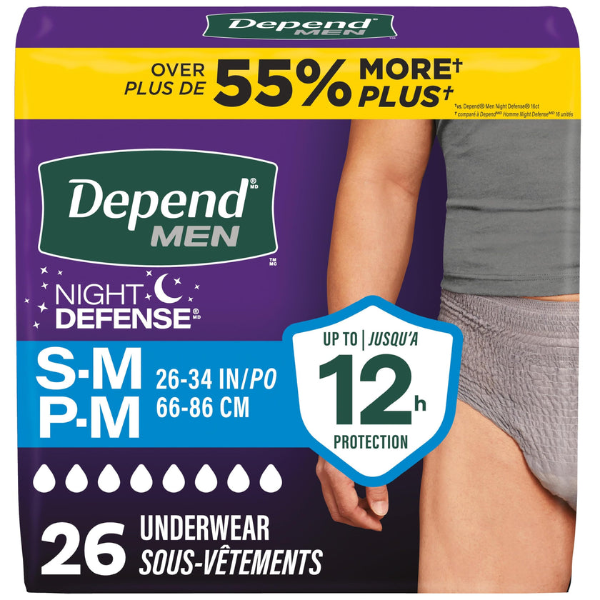 Depend Night Defense Adult Incontinence Underwear for Men, Disposable, Overnight, Small/Medium, Grey, 26 Count, Packaging May Vary 🍁 All In One Marketplace Canada