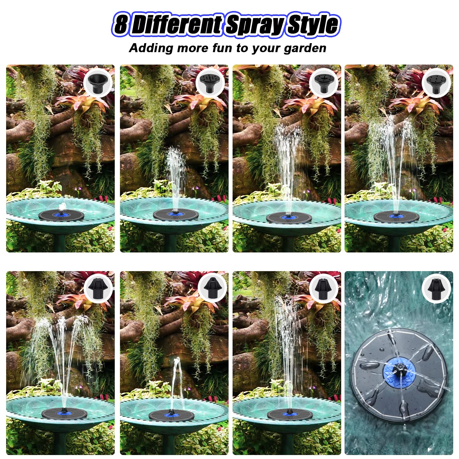 SZMP Solar Fountain Upgrade, 3.5W Solar Powered Bird Bath Fountains with Flower, Outdoor Water Feature Solar Fountain Pump with 7-in-1 Nozzles, 4 Fixed Pipes for Humingbirds, Birdbath, and Garden 🍁 All In One Marketplace Canada