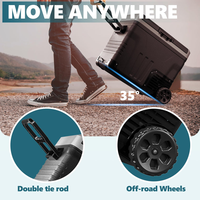 EUHOMY 12 Volt Refrigerator, 53QT(50L) Electric Cooler, Portable Freezer 12V/24V DC 110-240V AC, 12V Fridge -4℉~68℉, 12V Cooler with Wheels & 2 Baskets for Travel, Truck, Boat, Camping 🍁 All In One Marketplace Canada