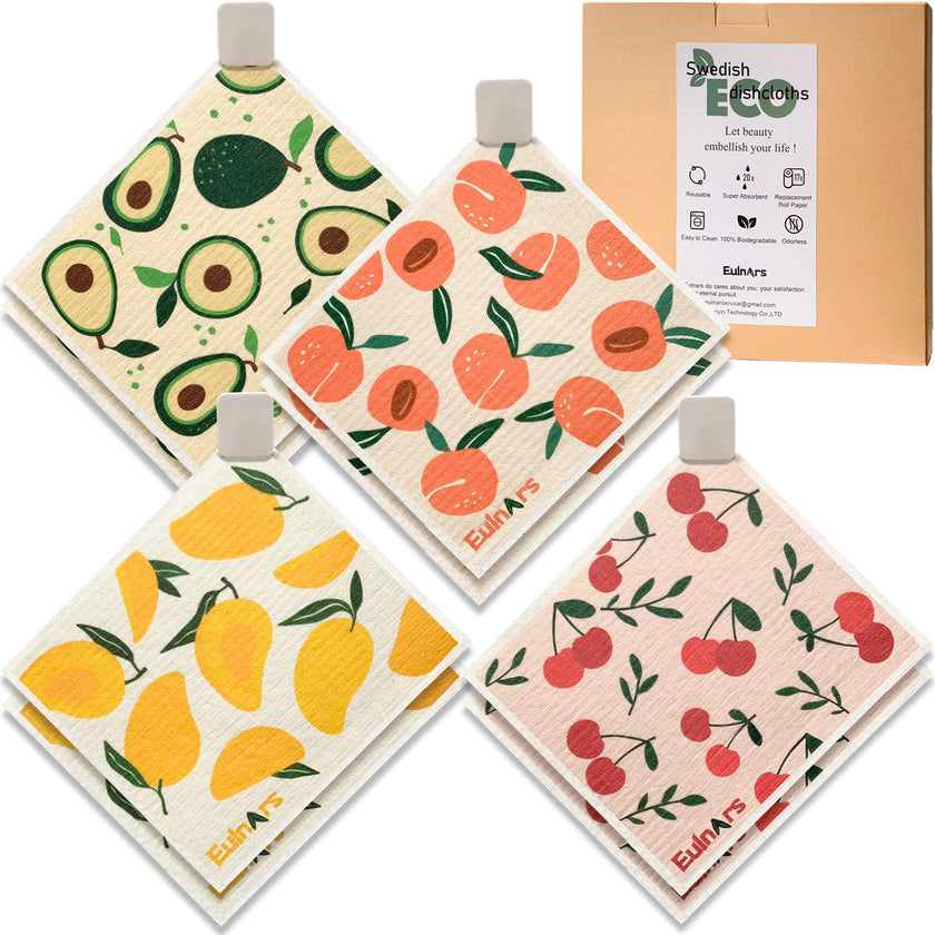 Eulnars Swedish Dish Cloth, 8-Pack Reusable Paper Towels, Swedish Dish Cloth with 3 Clips, 9 Classified Labels, Quick Drying Washable Dish Cloths, Super Absorbent Kitchen Towels, Odorless 🍁 All In One Marketplace Canada