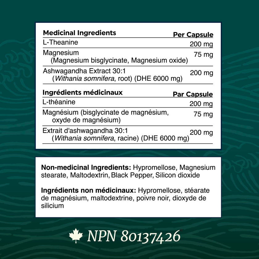 L Theanine, Magnesium Glycinate + Ashwagandha Supplement | Relaxation, Sleep & Memory Support | Stress Relief, Calm, Mood & Sleep Supplements | Made in Canada & Non-GMO | 120 Ct 🍁 All In One Marketplace Canada