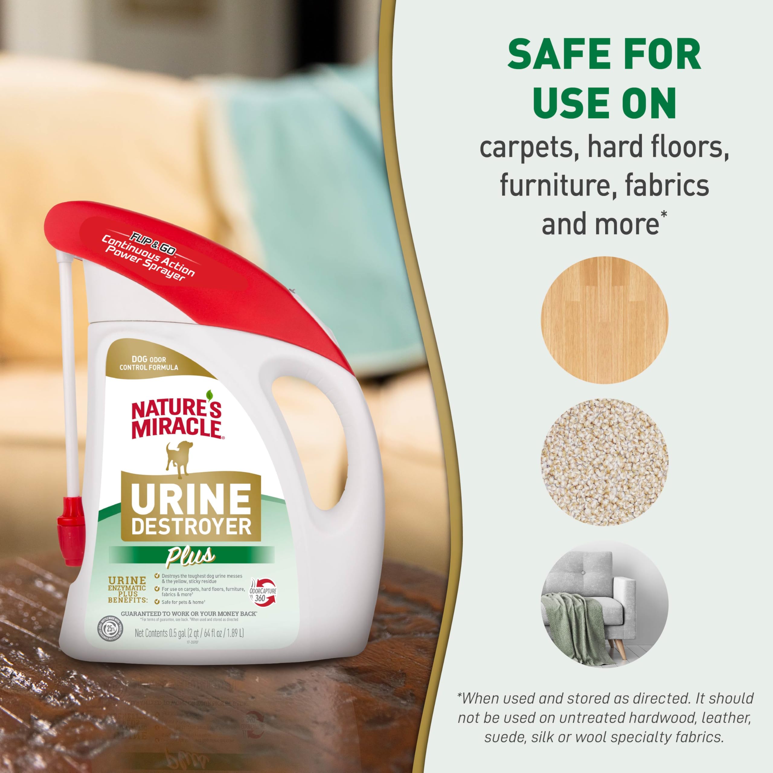 Nature's Miracle Urine Destroyer Plus For Dogs With Flip & Go Sprayer, 64 Ounces, Enzymatic Formula For Dogs Powers Out Tough Dog Urine Messes And Yellow, Sticky Residue 🍁 All In One Marketplace Canada