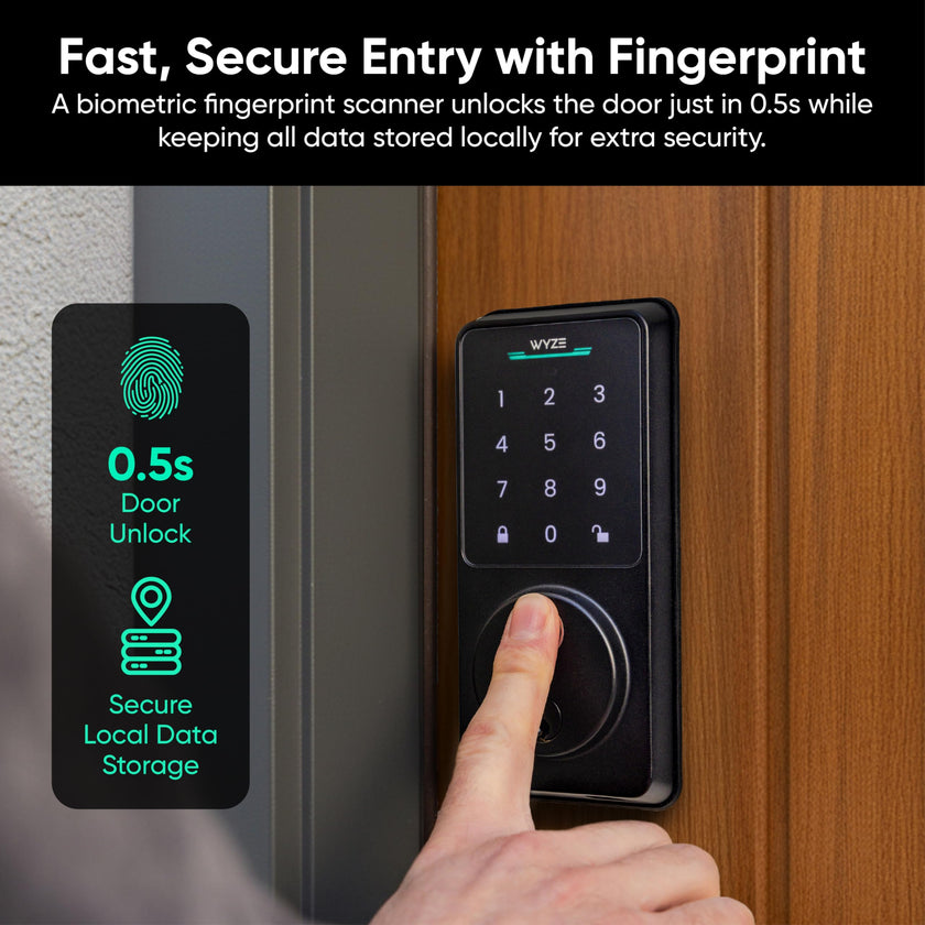 Wyze Auto-Lock Bolt v2, Fingerprint Keyless Entry Smart Lock, AI Learning Scanner with Wi-Fi Front Door Lock Deadbolt, Auto-Lock, 8 Months Battery, BHMA2, IP53, Anti-Peep Keypad, Backup Keys 🍁 All In One Marketplace Canada