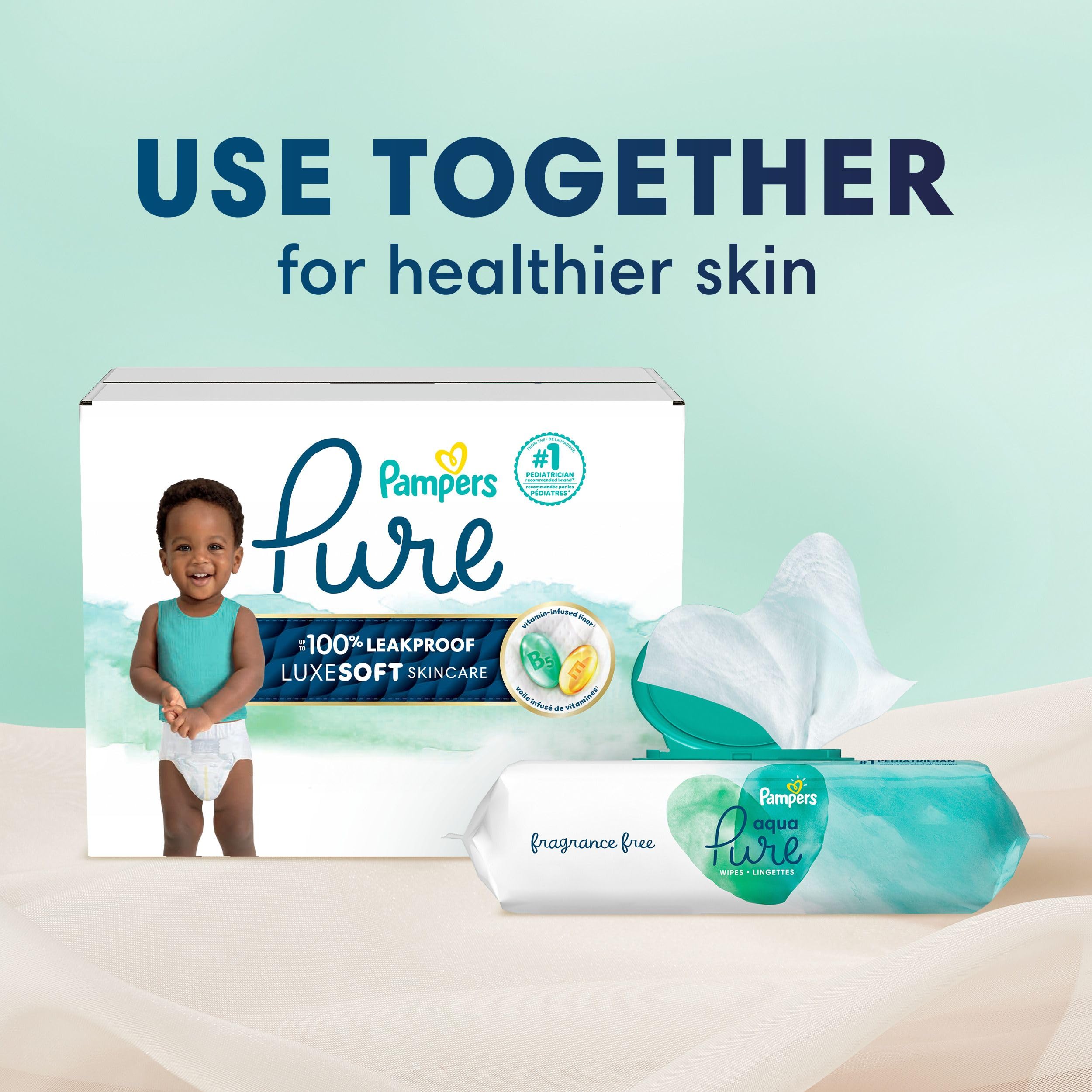 Pampers Pure Baby Diapers, Size 3, Up to 100% Leakproof, Premium Hypoallergenic Soft Diapers, 1 Pack (Count of 66) 🍁 All In One Marketplace Canada