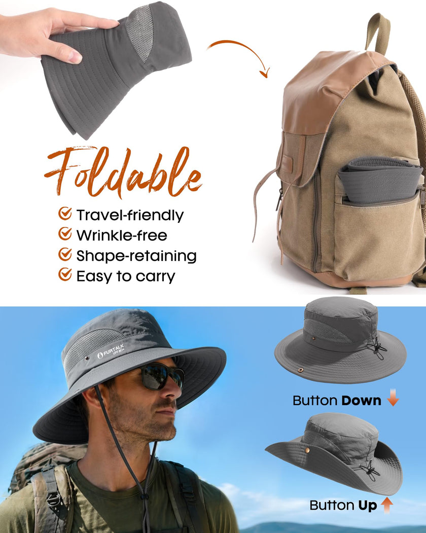 FURTALK Mens Bucket Sun Hat UPF 80+ Wide Brim Hiking Fishing Beach Outdoor Hats Dark Grey 🍁 All In One Marketplace Canada