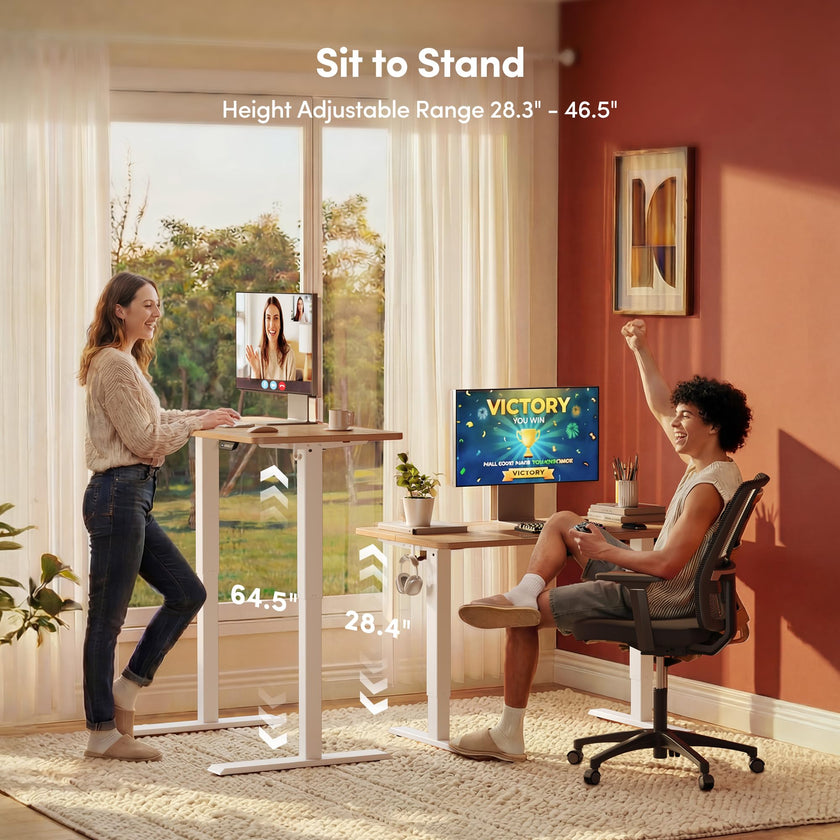 FEZIBO Standing Desk 47 x 24 Inch, Height Adjustable Desk with Memory Buttons, Electric Sit Stand Desk with 7th Gen Lift System, Home Office Table with Splice Board (Maple) 🍁 All In One Marketplace Canada