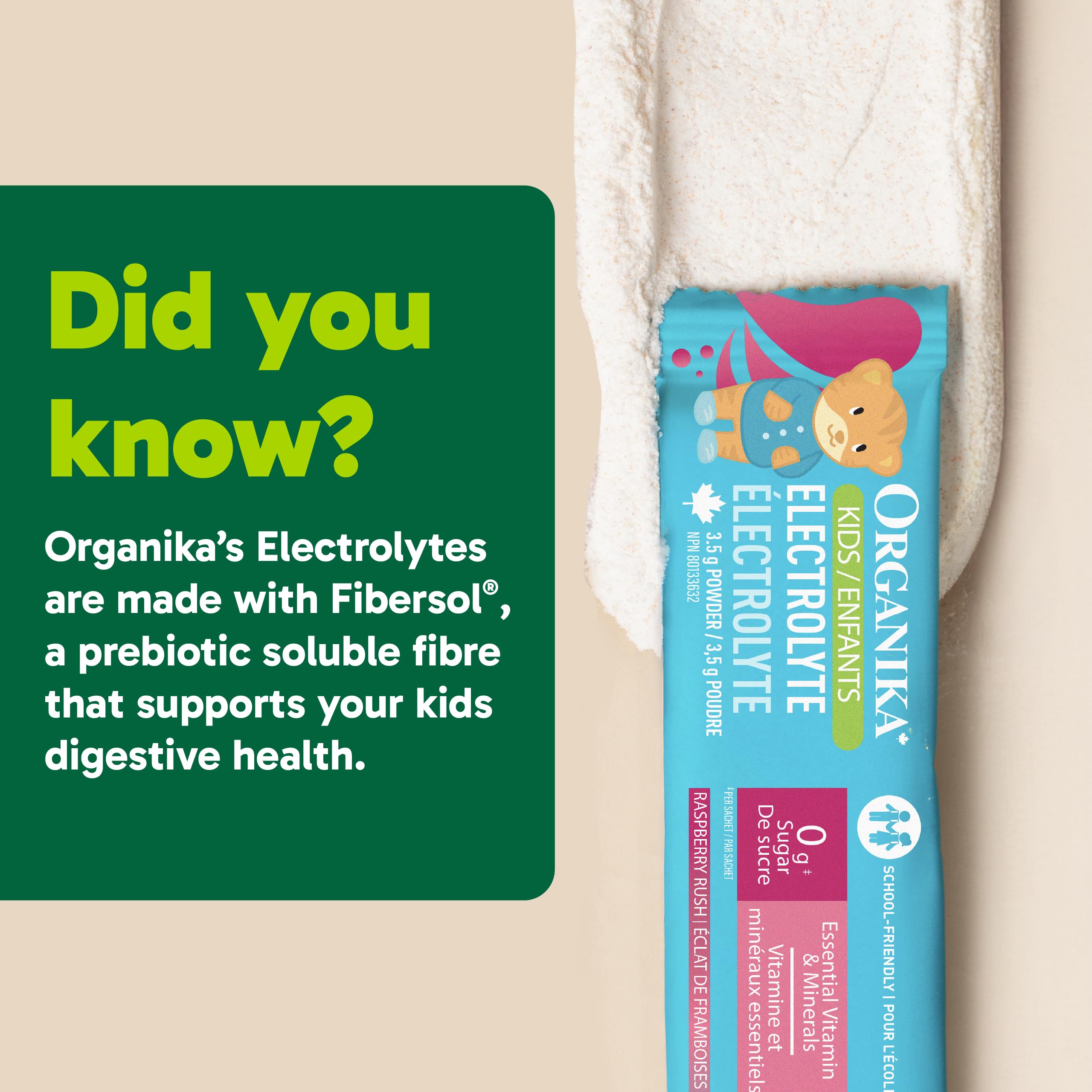 Organika Kids Electrolytes Powder Sticks - Sugar-Free Hydration + Immune support with 100% of daily Vitamin C, Minerals and Prebiotic Fibre | Raspberry Rush Flavour - 3.5g x 20 sachets 🍁 All In One Marketplace Canada