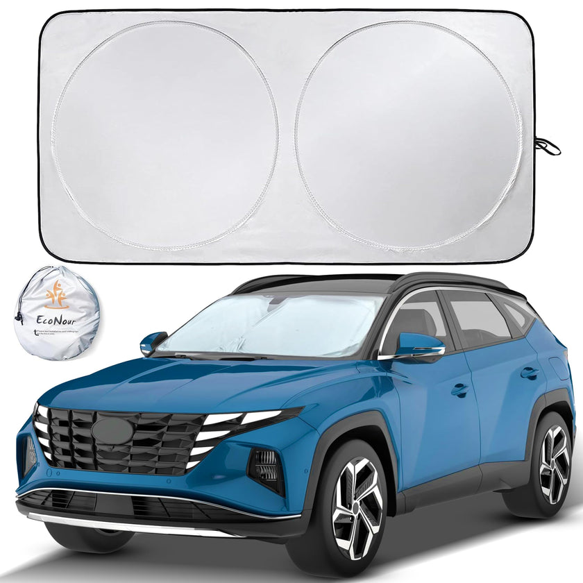 EcoNour Car Windshield Sun Shade with Storage Pouch | Durable 240T Material Car Sun Visor for UV Rays, Sun Heat Protection | Car Interior Accessories for Sun Heat | Medium Plus (64 inches x 34 inches) 🍁 All In One Marketplace Canada