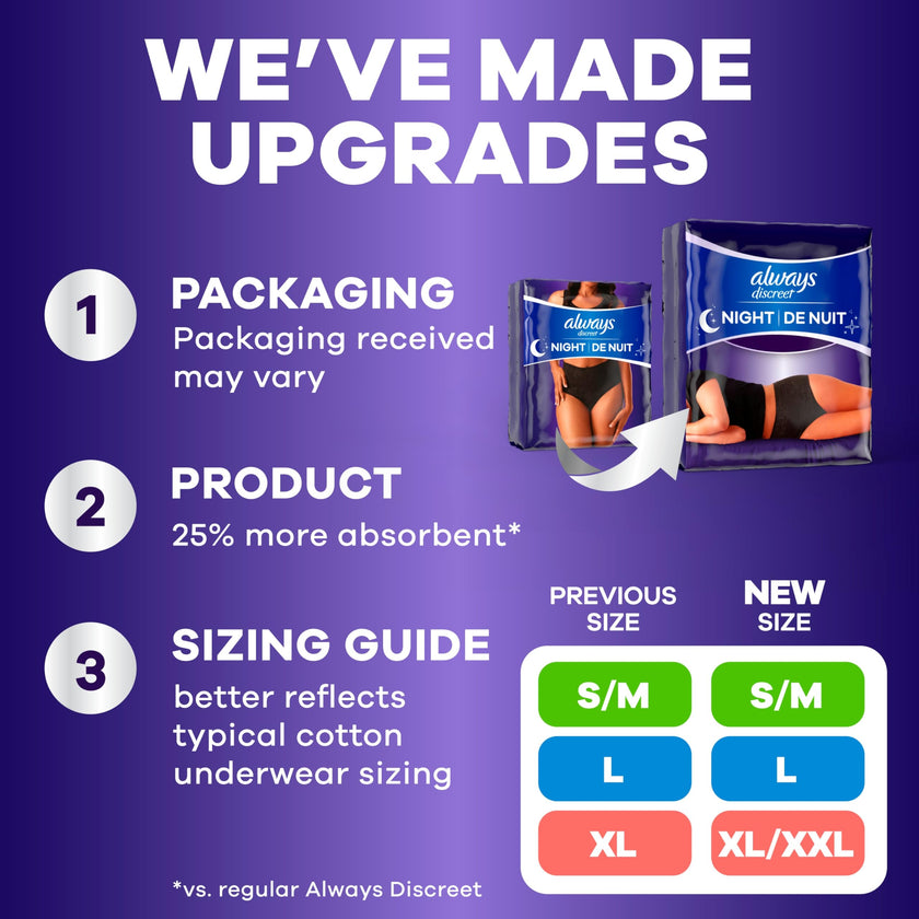 Always Discreet Night, Reimagined Adult Diapers for Women, Overnight Incontinence Underwear L, 14 Count 🍁 All In One Marketplace Canada