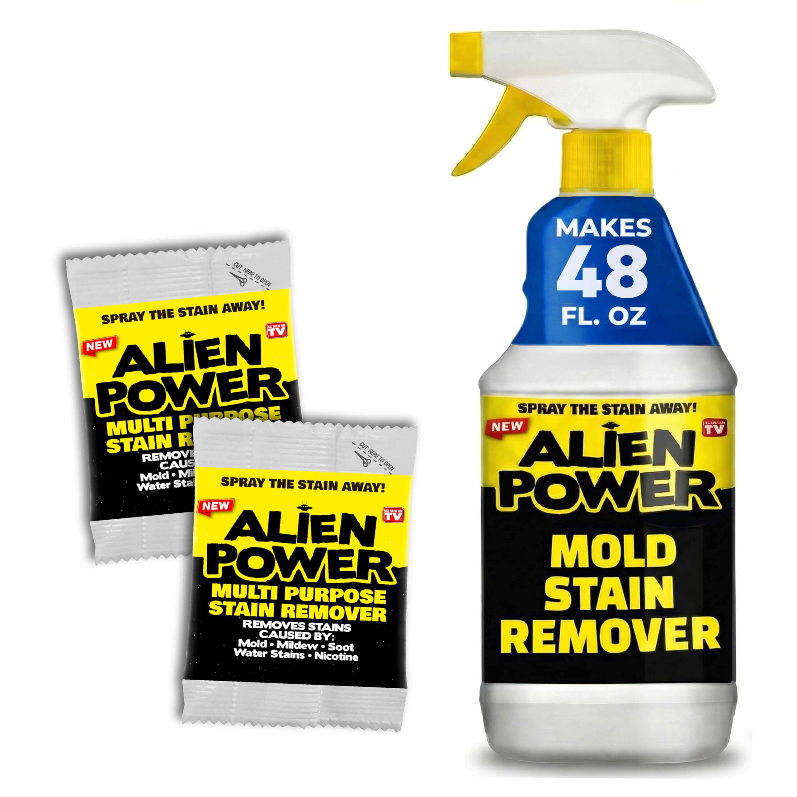 Alien Power 48 Fl Oz Instant Stain Remover Spray for Mold and Mildew, All Purpose No-Scrub Cleaner for Bathroom & Household Surfaces, Tiles, Wall, Black Mold, Mould, Grout - 2 Pack Set 🍁 All In One Marketplace Canada