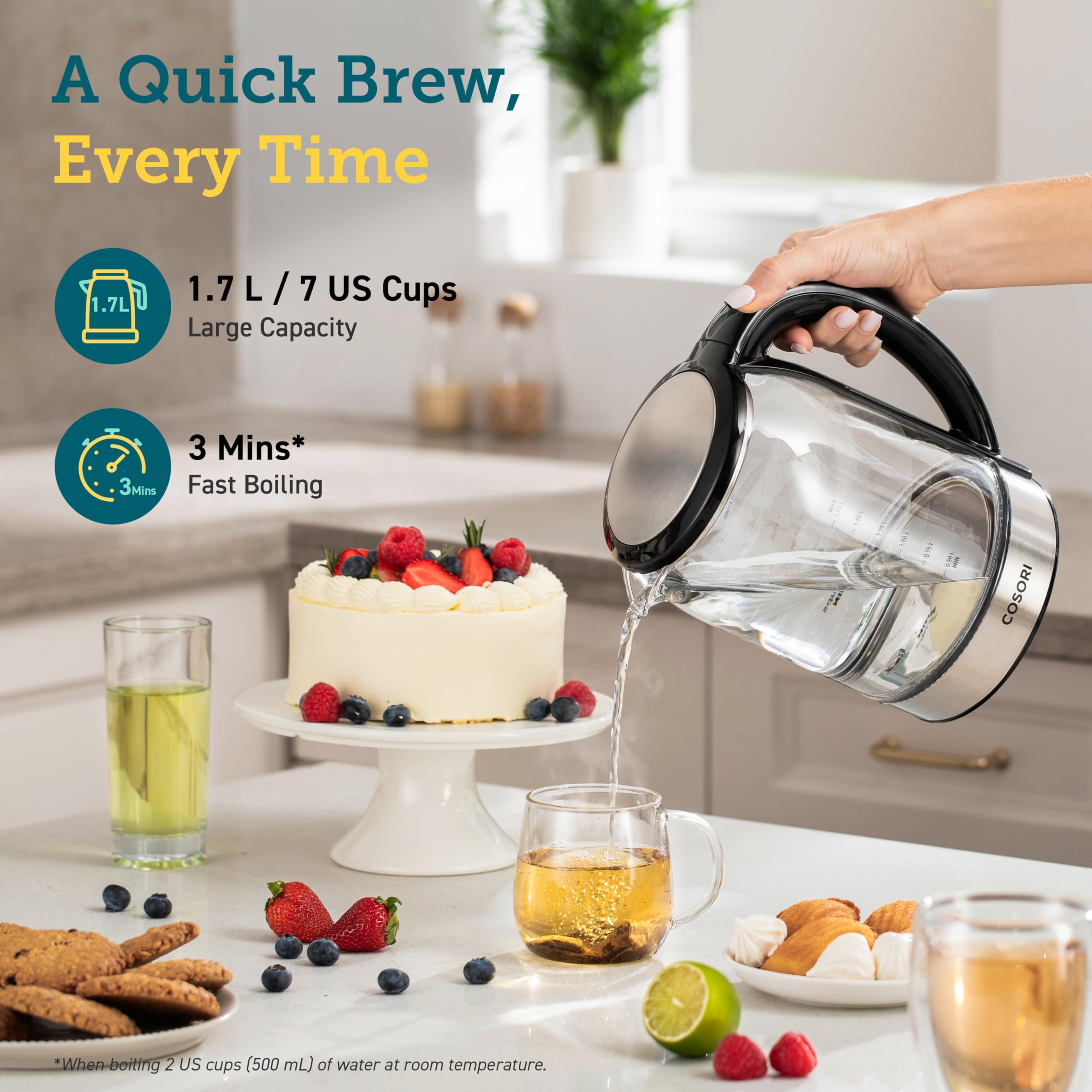 Cosori Electric Kettle, 6 Temperature Presets, 1.7L Glass Tea Kettle, Black 🍁 All In One Marketplace Canada