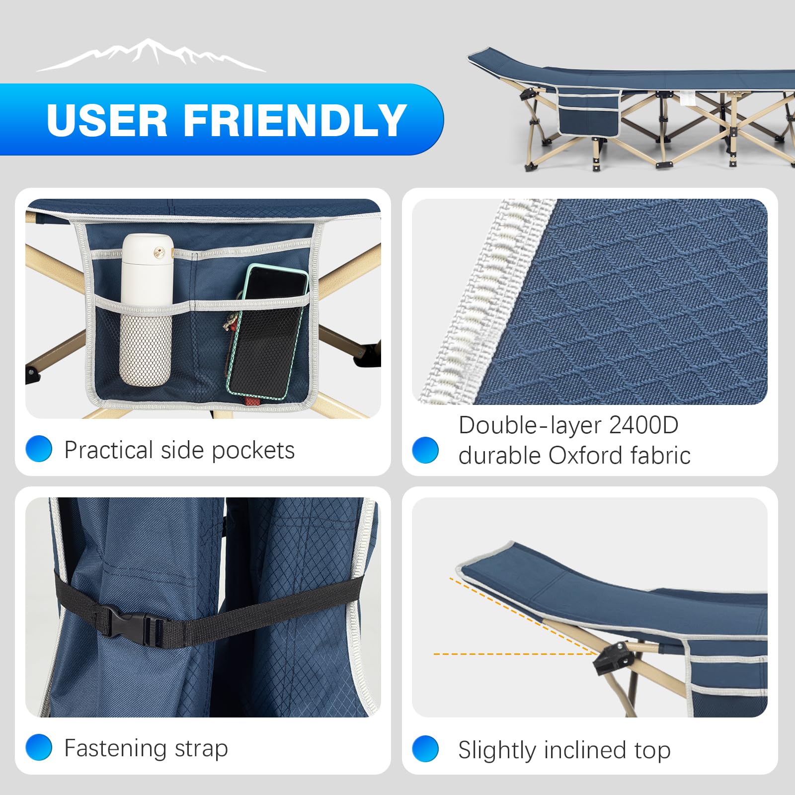 Overmont Camping Cot with Cushion - 28” Extra Wide Folding Cots for Adults Load 550 LBS with Carry Bag - Double Layer 2400D Oxford Sleeping Bed for Outdoor Travel Home Office Nap 🍁 All In One Marketplace Canada