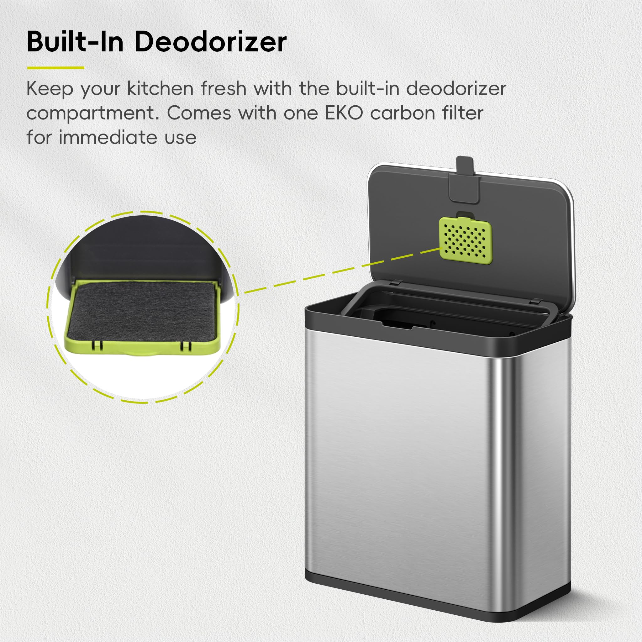 EKO Kitchen Compost Bin, 7L / 1.85 Gal Stainless Steel with Removable Inner Bucket and Deodorizer Compartment, 2-in-1 Countertop Compost Bin with Lid, Food Waste Caddy for Kitchen (MMT & Black Finish) 🍁 All In One Marketplace Canada