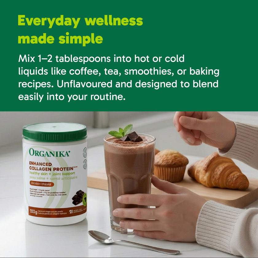 Organika Canadian-Made Chocolate Enhanced Collagen Powder, Grass-Fed with Real Cocoa, Sugar-Free, Healthy Hair, Skin, Nails, Joints, 252 G 🍁 All In One Marketplace Canada