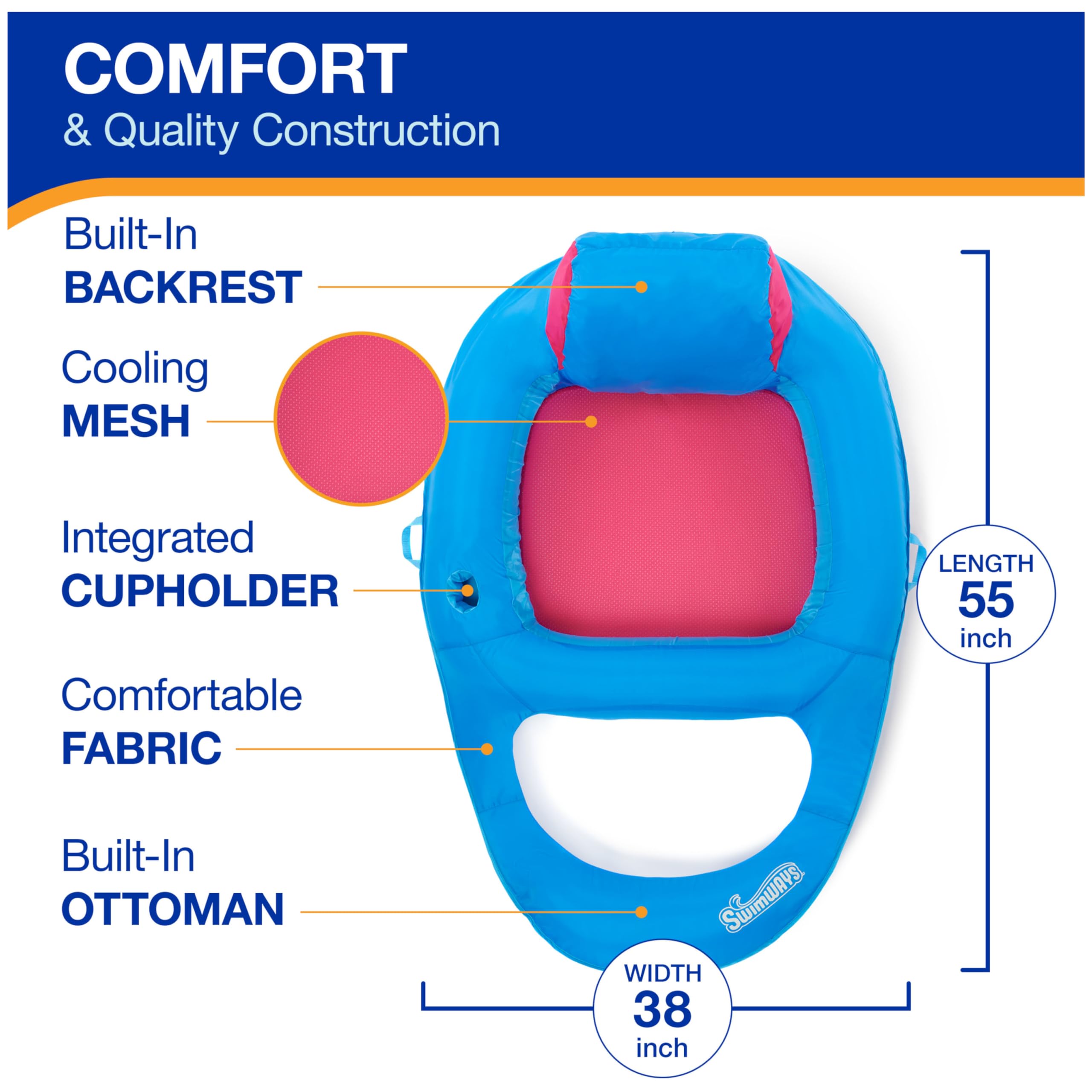 SwimWays Spring Float Premium Recliner Pool Lounger, Inflatable Pool Floats Adult with Fast Inflation for Ages 15 & Up 🍁 All In One Marketplace Canada