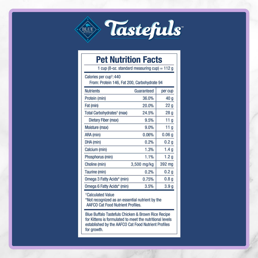 Blue Buffalo Tastefuls Chicken & Brown Rice Recipe Dry Cat Food for Kittens 2–12 Months, Real Chicken First, Deliciously Healthy Natural Kitten Food with DHA, Taurine, and Natural Ingredients, 3.1kg 🍁 All In One Marketplace Canada