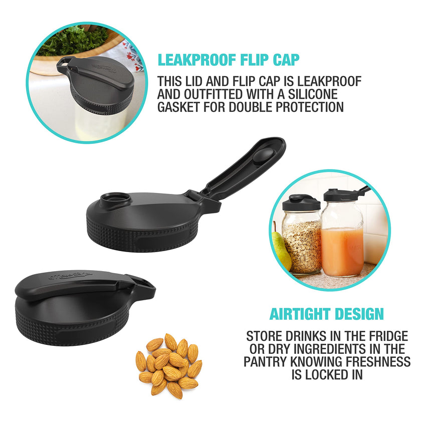 Masontops Multi Top Flip Cap Mason Jar Lid - Regular Mouth Mason Jar Pour Lids Small Mouth Mason Jar Lids Pour Spout and Flip Cap – Sip, Pour, Store & More - Leakproof Mason Jar Pour Spout Lid 2-Pack 🍁 All In One Marketplace Canada