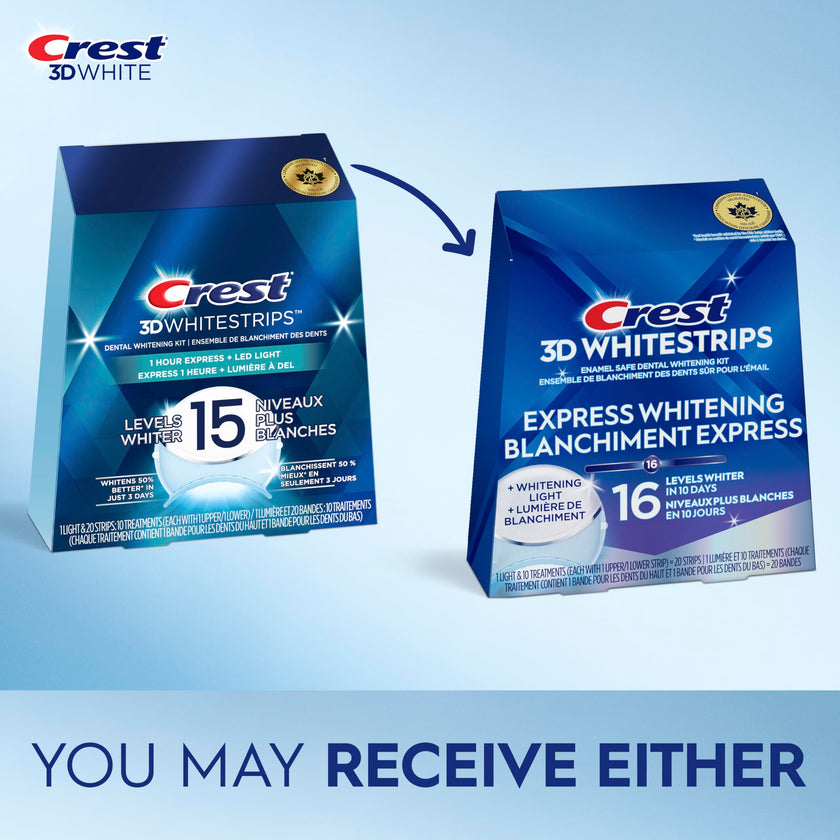 Crest 3D Whitestrips Express Whitening + Whitening Light At-home Teeth Whitening Kit, 10 Treatments + Light, 16 Levels Whiter 🍁 All In One Marketplace Canada