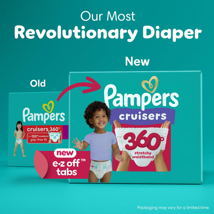 Pampers Diapers - Cruisers 360° - Size 4, up to 100% Leakproof Fit, Designed for Active Babies, Pull On Diaper, EZ Off Tabs Designed for Easy Changes, 1 Pack (Count of 108) 🍁 All In One Marketplace Canada