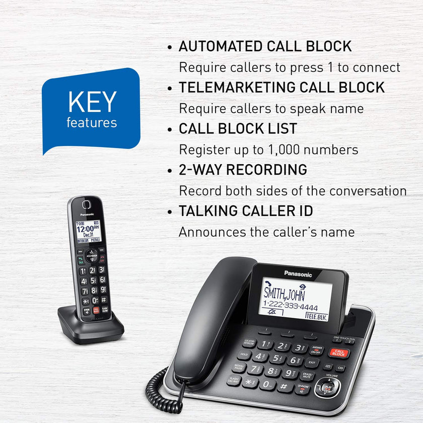 Panasonic DECT 6.0 2-in-1 Corded/Cordless Phone with Answering Machine, Advanced Call Block (1,000 Numbers), and Talking Caller ID - 1 Cordless Handset - KX-TGF870CB, Black 🍁 All In One Marketplace Canada