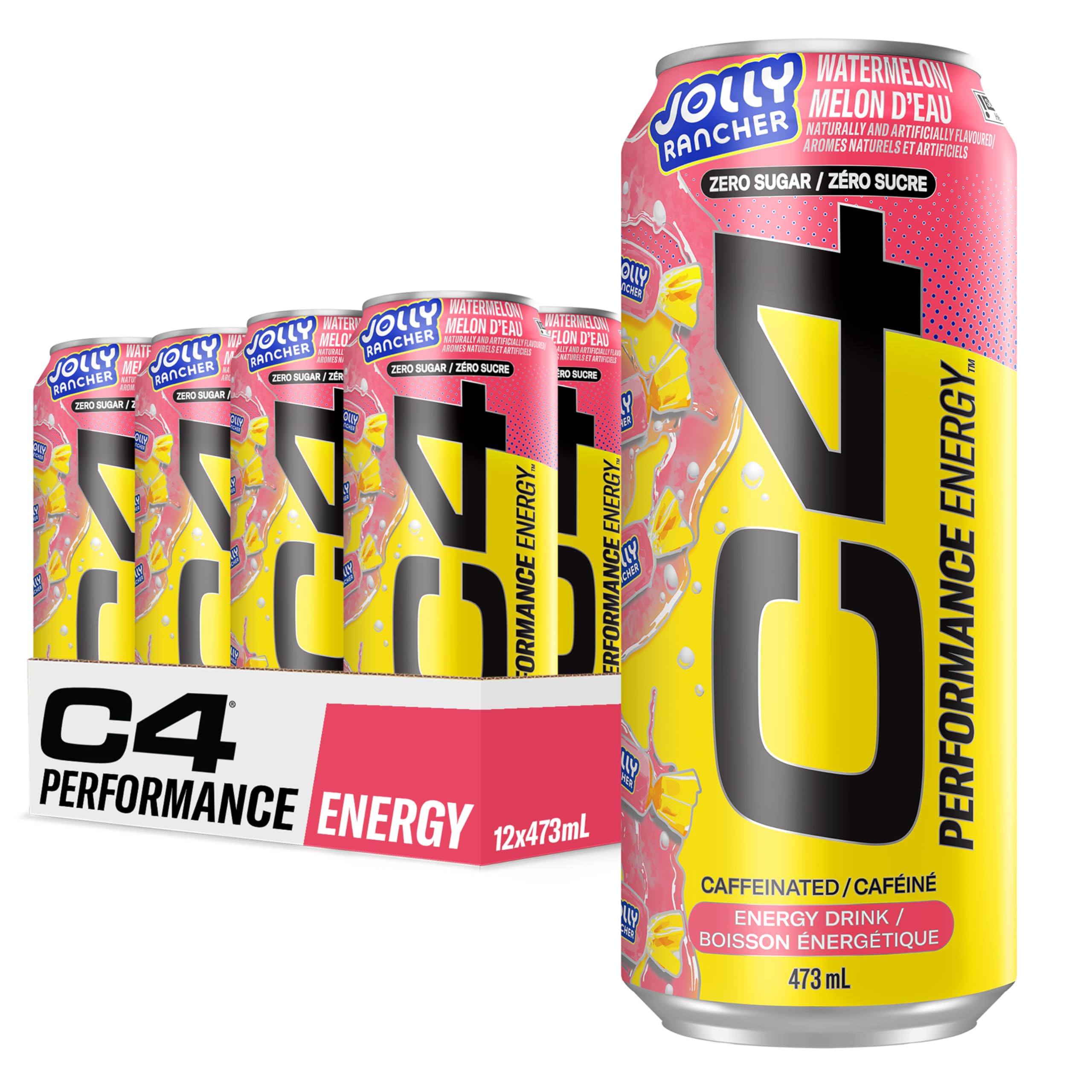 Cellucor C4 Performance Energy Drink, Jolly Rancher Watermelon, Carbonated Sugar Free Drink with no Artificial Colours or Dyes, 473mL, 12 count 🍁 All In One Marketplace Canada