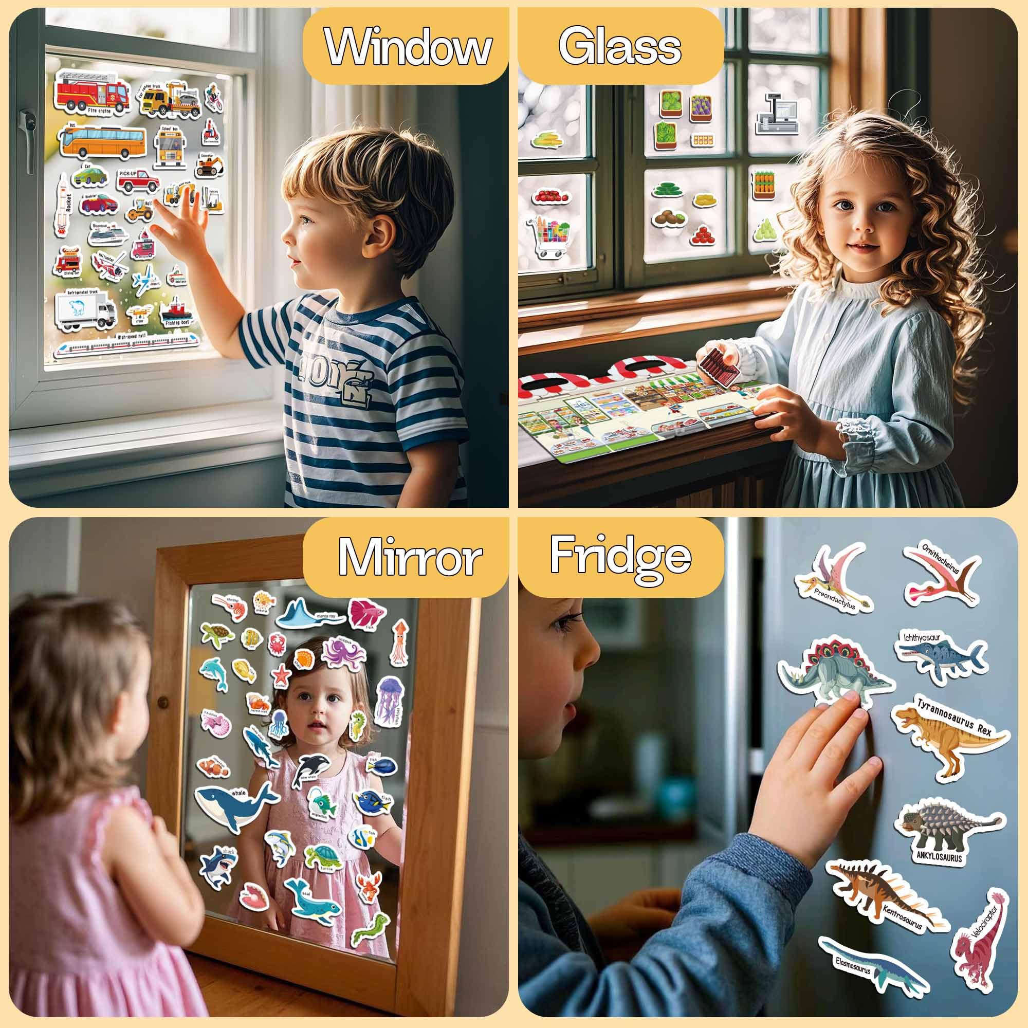 iGetooy Reusable Sticker Book, 6 Sets Sticker Book for Kids, Jelly Stickers for Kids, Vehicles, Animals, Ocean, Dinosaurs, Supermarket, Human Body 🍁 All In One Marketplace Canada