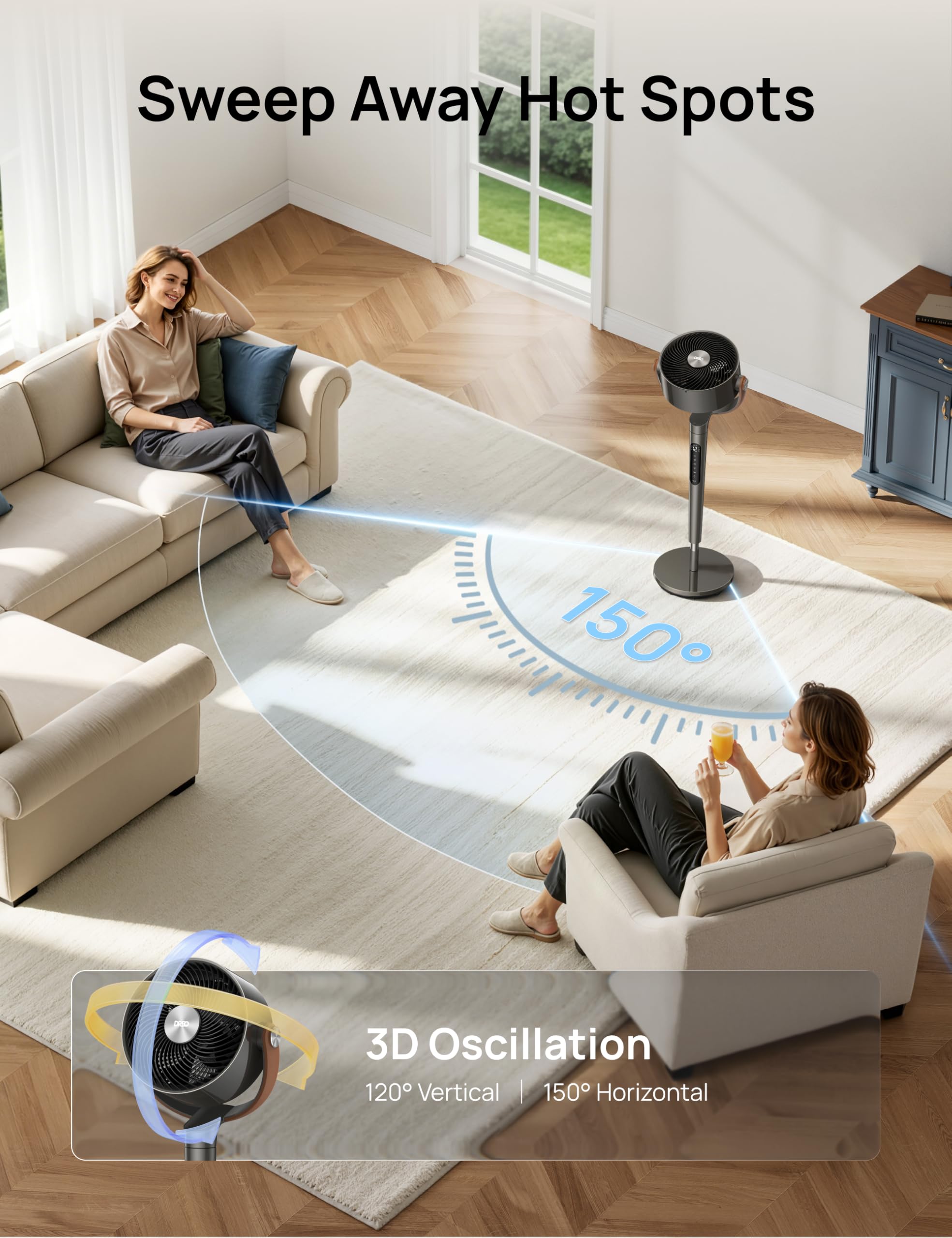 DREO Smart Fan For Bedroom, Standing Fans for Home, 120°+150° Oscillating Pedestal Fan Wi-Fi/Voice Control, 100ft 20db Quiet Circulator RGB Fan, DC Motor, 6 Modes, 12 Speeds, 37-42'' Adjustable Height 🍁 All In One Marketplace Canada