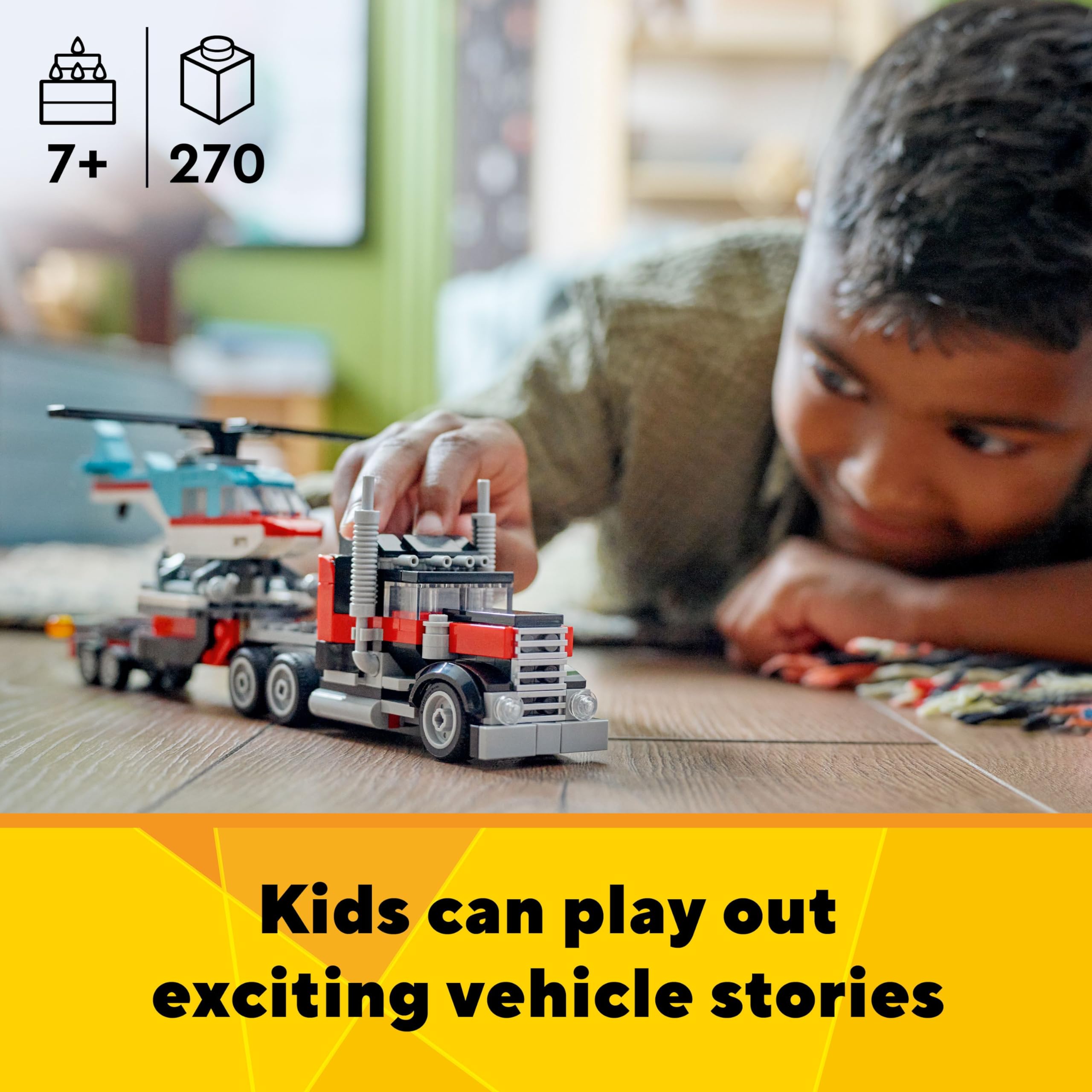LEGO Creator 3 in 1 Flatbed Truck with Helicopter Toy, Transforms from Flatbed Truck Toy to Propeller Plane to Hot Rod and SUV Car Toys, Gift Idea for Boys and Girls Ages 7 Years Old and Up, 31146 🍁 All In One Marketplace Canada