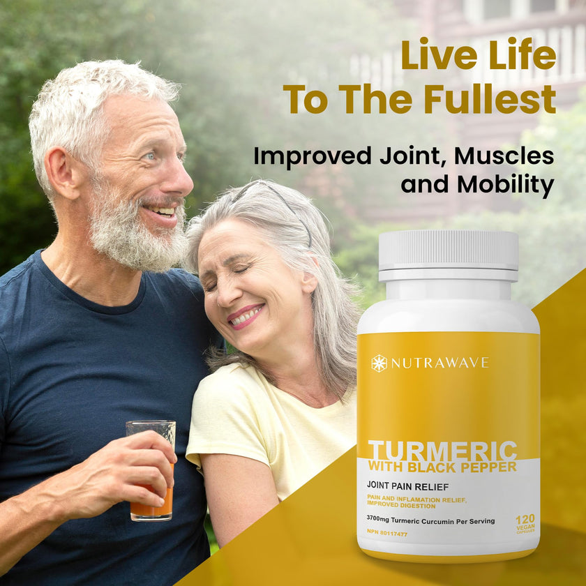 Nutrawave HIGH POTENCY TURMERIC CURCUMIN + BLACK PEPPER EXTRACT – Powerful 3700mg per Serving (2 capsules), Source of Anti-Inflammatory and Antioxidants. Joint Pain Relief, Improved Liver Function. Non-GMO, Vegan, Gluten Free. Zero Additives, Easy to Swal