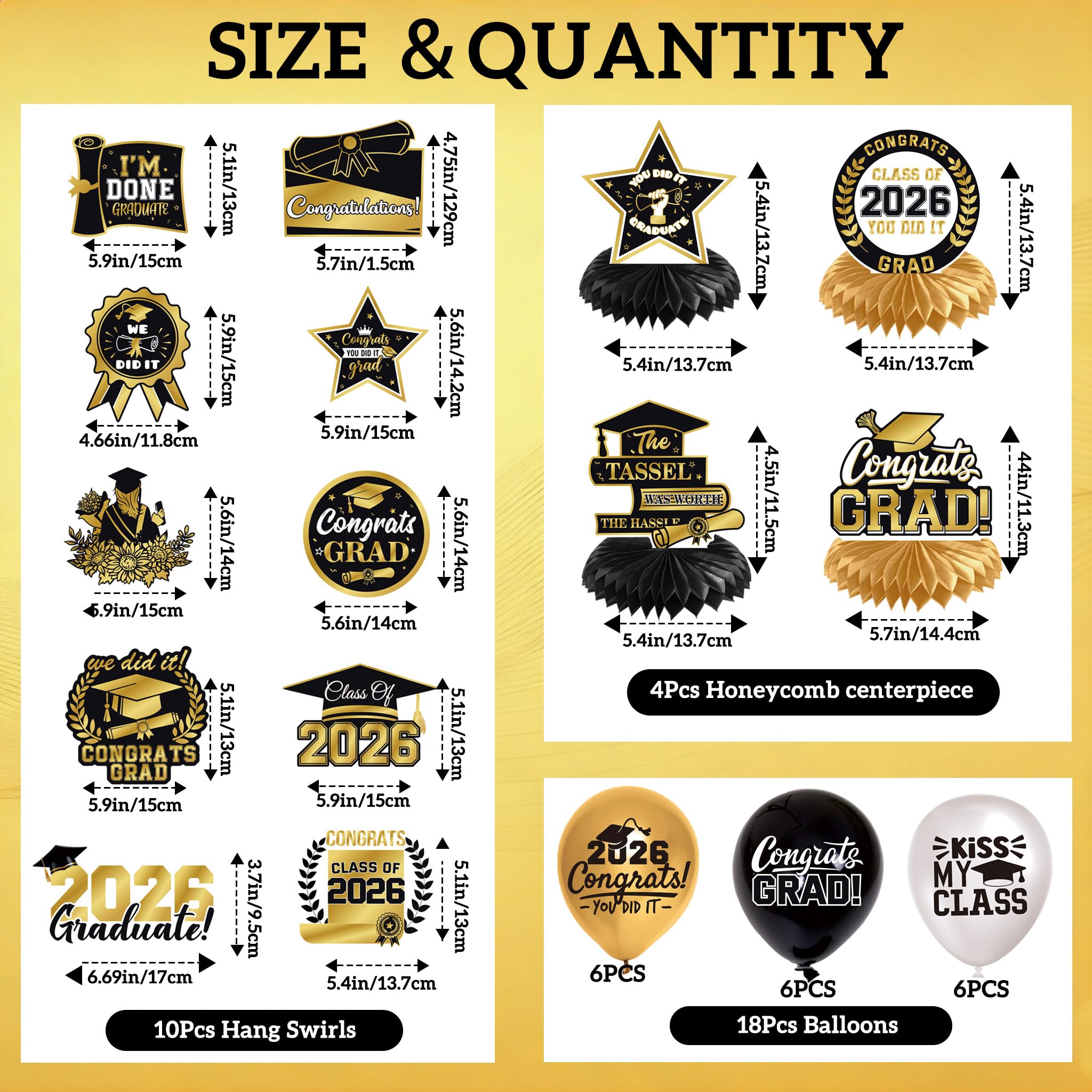 Graduation Decorations 2026 Black Gold 35PCS, Pre-Strung Congrats Grad Banner, Class of 2026 Backdrop, Balloons, Hanging Swirls, Graduation Party Decorations,PRE-ASSEMBLED 🍁 All In One Marketplace Canada