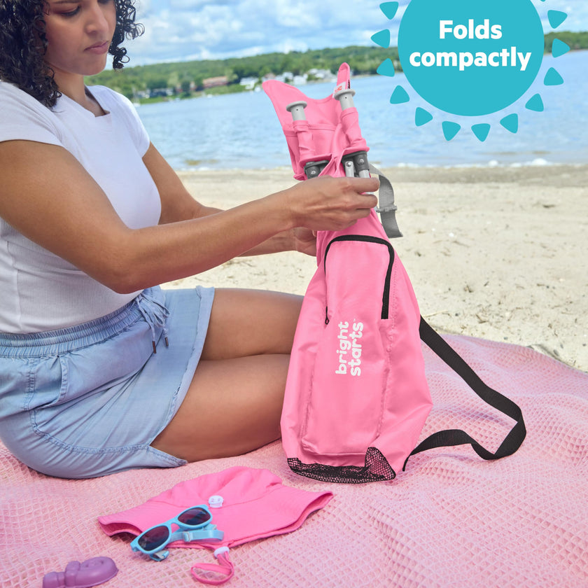 Bright Starts Pop 'N Sit Portable Booster, Indoor/Outdoor Use, Floor Seat with Feeding Tray, Pink, 6 Mos - 3 Yrs 🍁 All In One Marketplace Canada