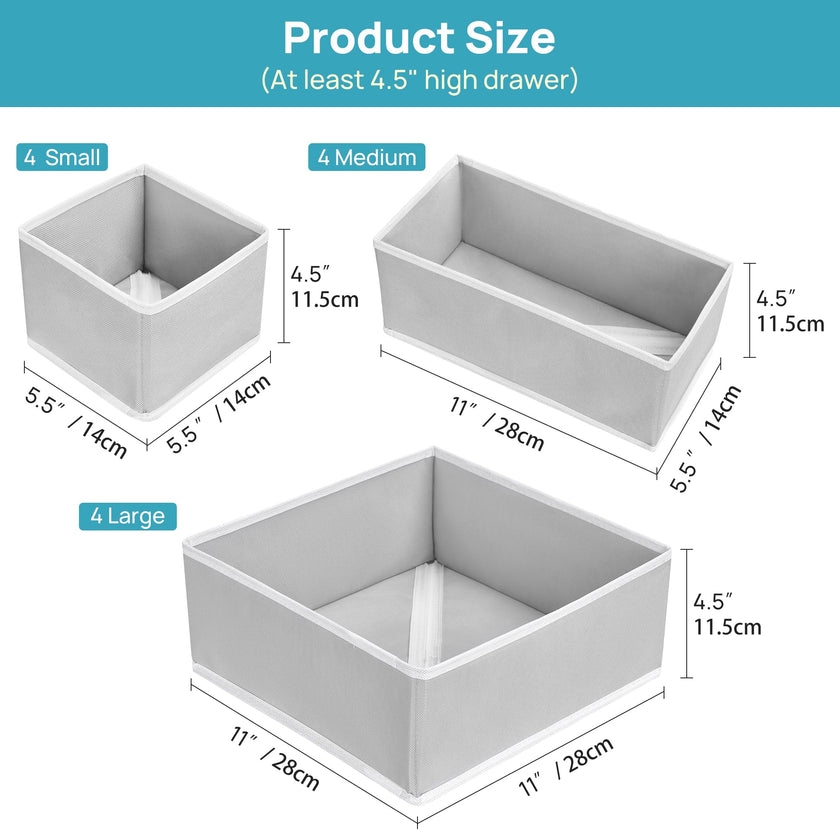 Vtopmart 12Pack Drawer Organizer for Clothes, Underwear Organizer Bins, Foldable Fabric Closet Storage Organization, Dresser Drawer Dividers for Baby Clothing, Bra, Socks, Ties, Scarf 🍁 All In One Marketplace Canada