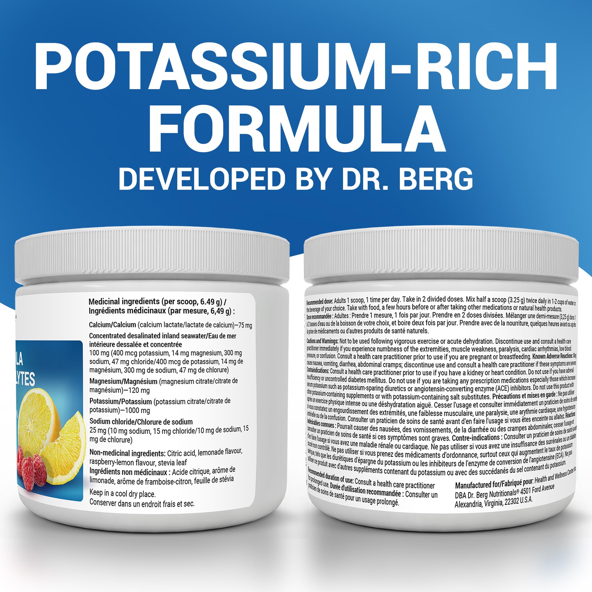 Dr. Berg Electrolytes Powder No Sugar - Enhanced w/ 1000 mg of Potassium & Real Sea Salt - Zero Sugar Electrolyte Powder - Raspberry & Lemon Flavor Hydration Powder Electrolytes - 50 Servings 🍁 All In One Marketplace Canada