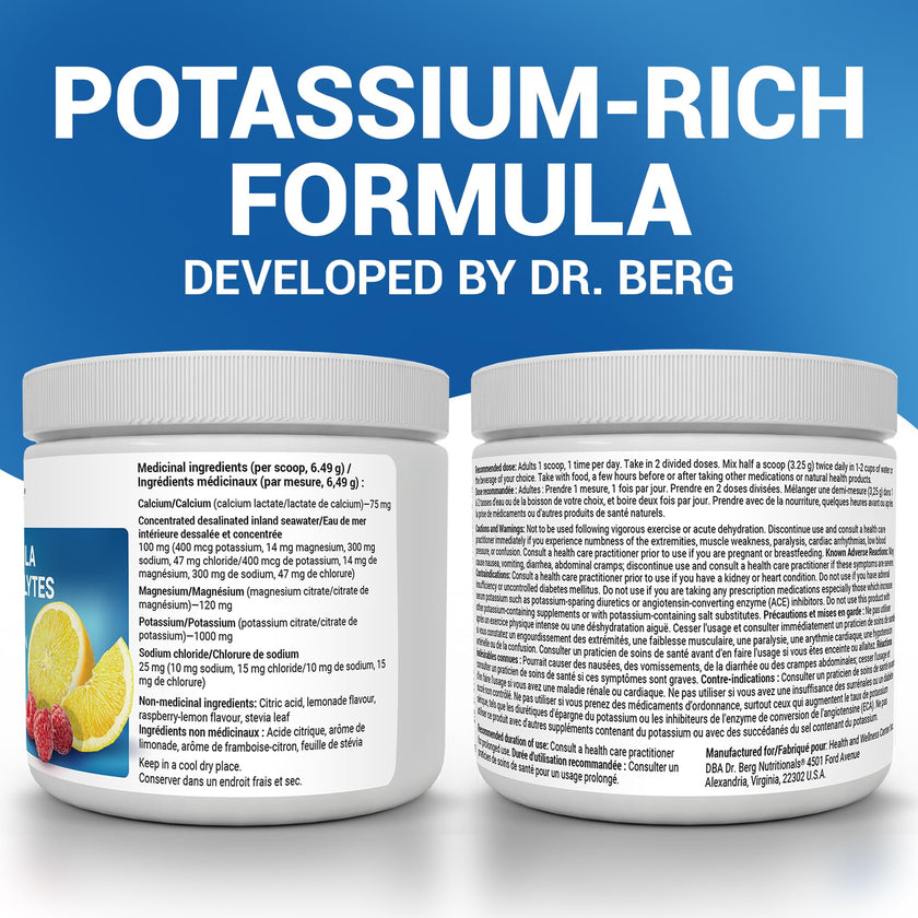 Dr. Berg Electrolytes Powder No Sugar - Enhanced w/ 1000 mg of Potassium & Real Sea Salt - Zero Sugar Electrolyte Powder - Raspberry & Lemon Flavor Hydration Powder Electrolytes - 50 Servings 🍁 All In One Marketplace Canada