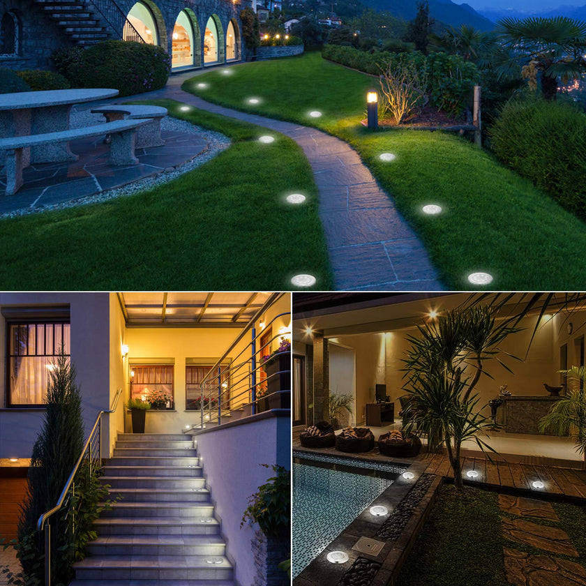 LYHOPE Solar Ground Lights Outdoor, 16 Pack 8 LED Solar Disk Lights Waterproof Garden In-ground Pathway Lights Landscape Lighting for Lawn,Yard,Deck,Patio,Walkway (White) 🍁 All In One Marketplace Canada