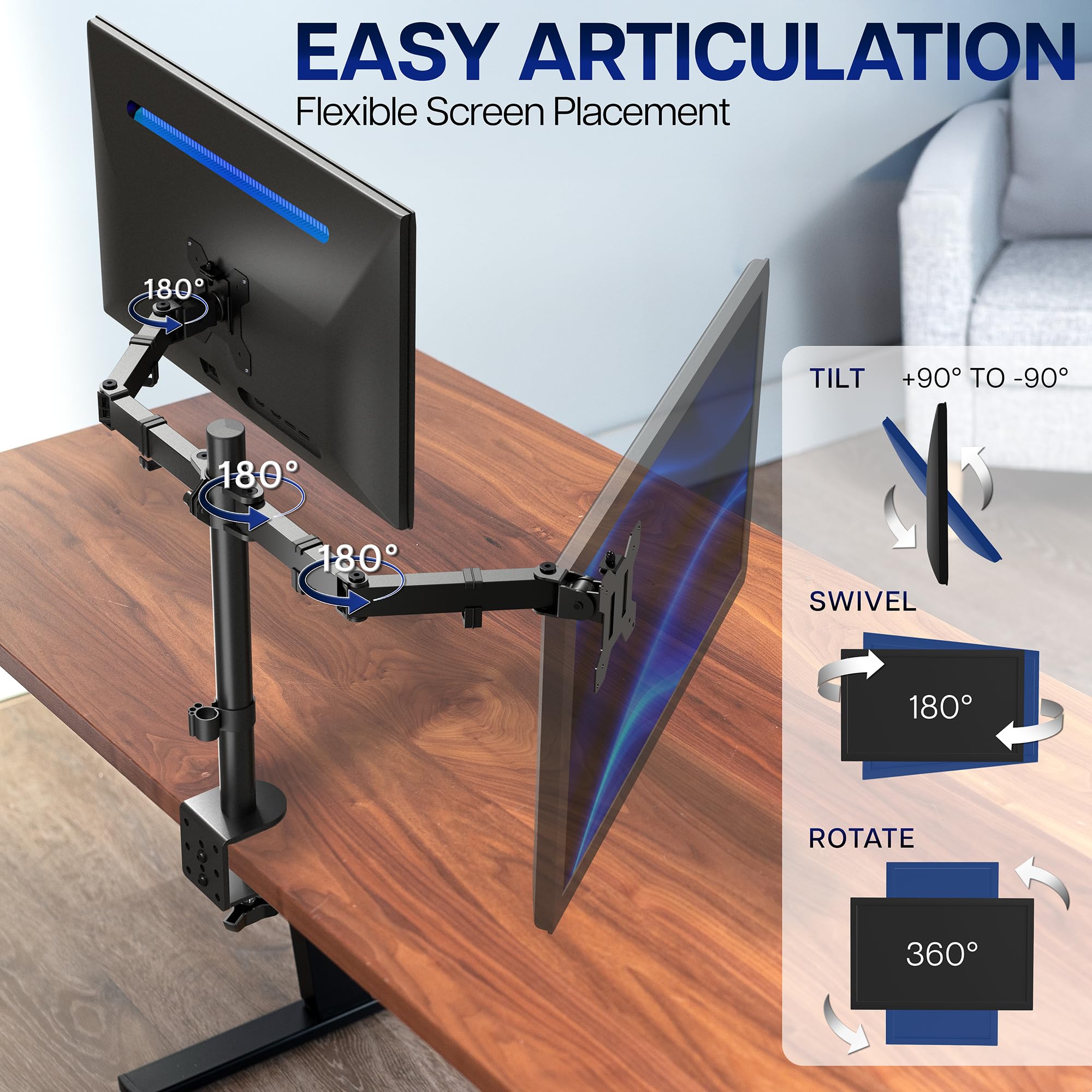 VIVO Dual Monitor Desk Mount, Holds 2 Computer Screens up to 30 inches and 22lbs Each, Heavy Duty Fully Adjustable Steel Stand with C-Clamp and Grommet, Black, STAND-V002 🍁 All In One Marketplace Canada